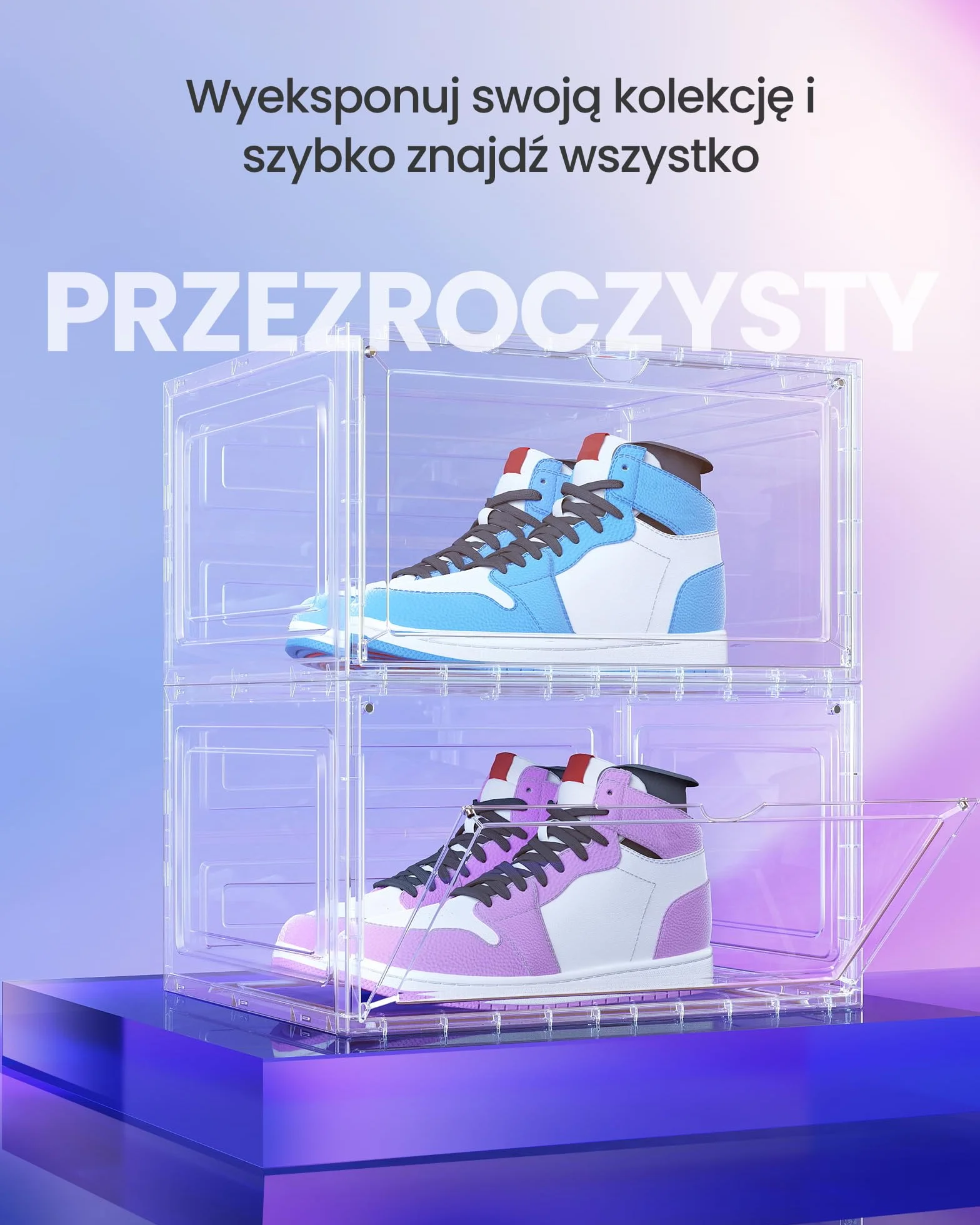 SONGMICS Pudełka na buty Zestaw 6 sztuk, z tworzywa sztucznego, z drzwiami, 33 x 28,5 x 19,2 cm, białe przezroczyste LSP506W01