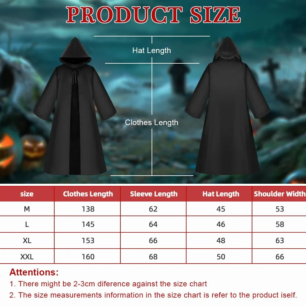 AOOWU czarna peleryna z kapturem na Halloween, kostium czarownicy, peleryna z wampirem do przebrania za króla i księcia, karnawał i imprezy tematyczne, czarny