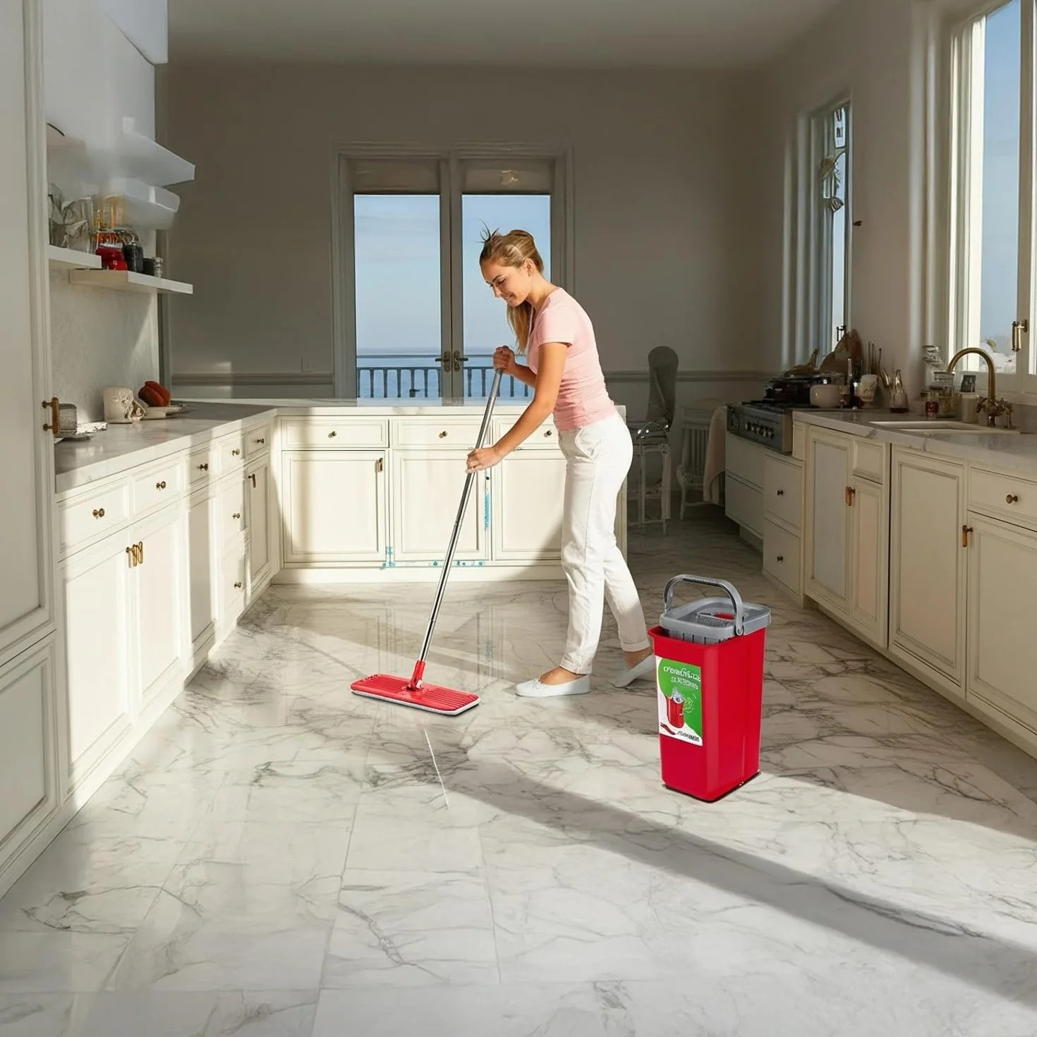 Zestaw Płaski Mop z Wiadrem 5,7L Green Blue GB870 Drążek Teleskopowy 102-130 cm Mikrofibra