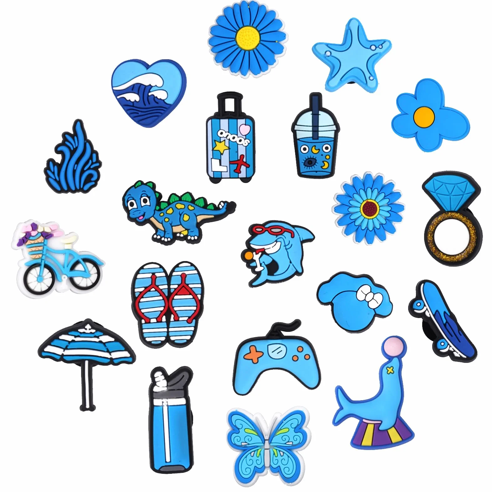 AUAUY Charms do butów, zawieszka w kształcie kwiatka do butów Crocs, akcesoria do bransoletki do butów Crocs, urocza dekoracja butów dla dziewcząt, chłopców i dorosłych, PCW