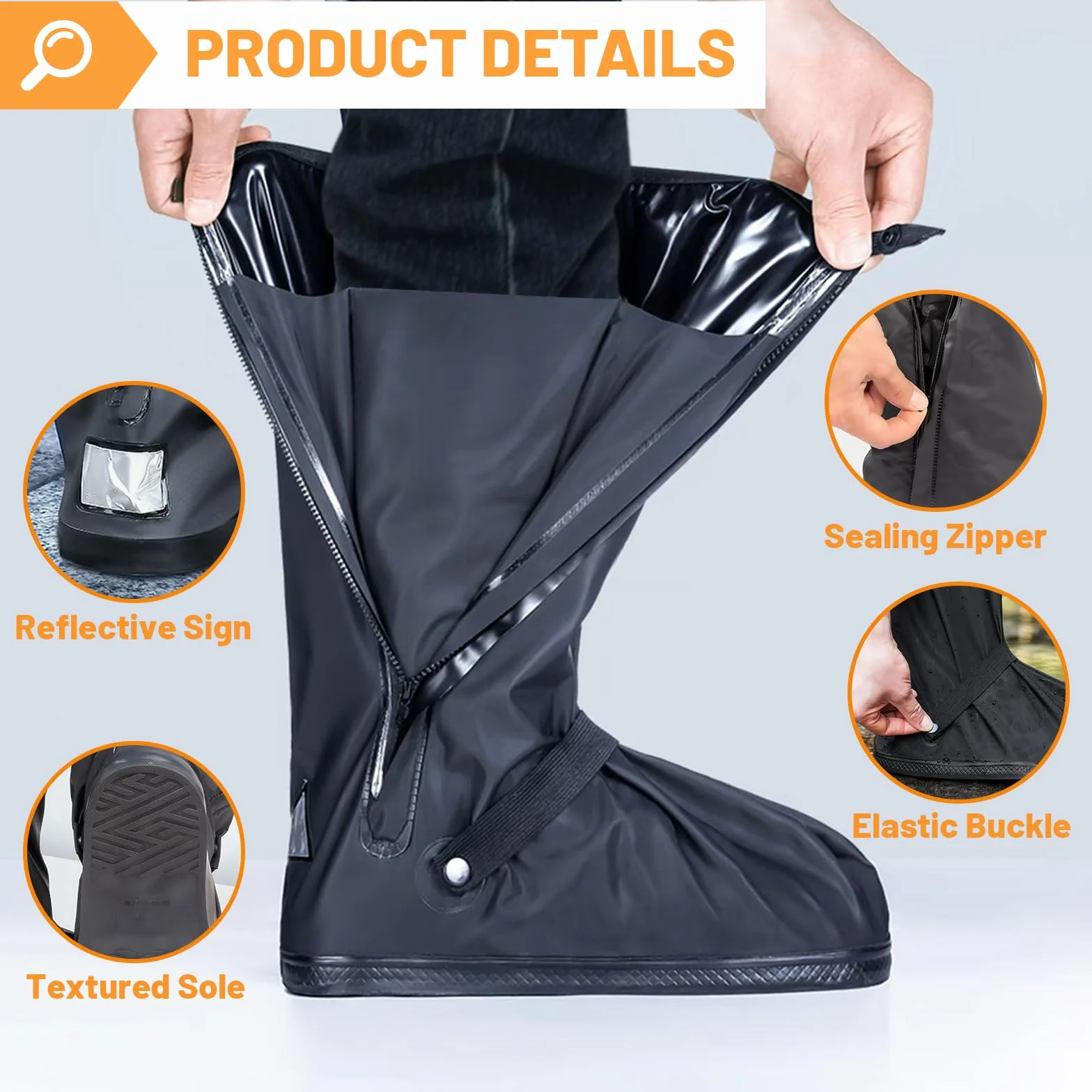 Osłona przeciwdeszczowa na buty w rozmiarze XL, PCW, wysoka ochrona przed deszczem, kalosze z odblaskiem, wodoszczelna, czarna osłona na buty, outdoorowa, antypoślizgowa nakładka na buty dla mężczyzn