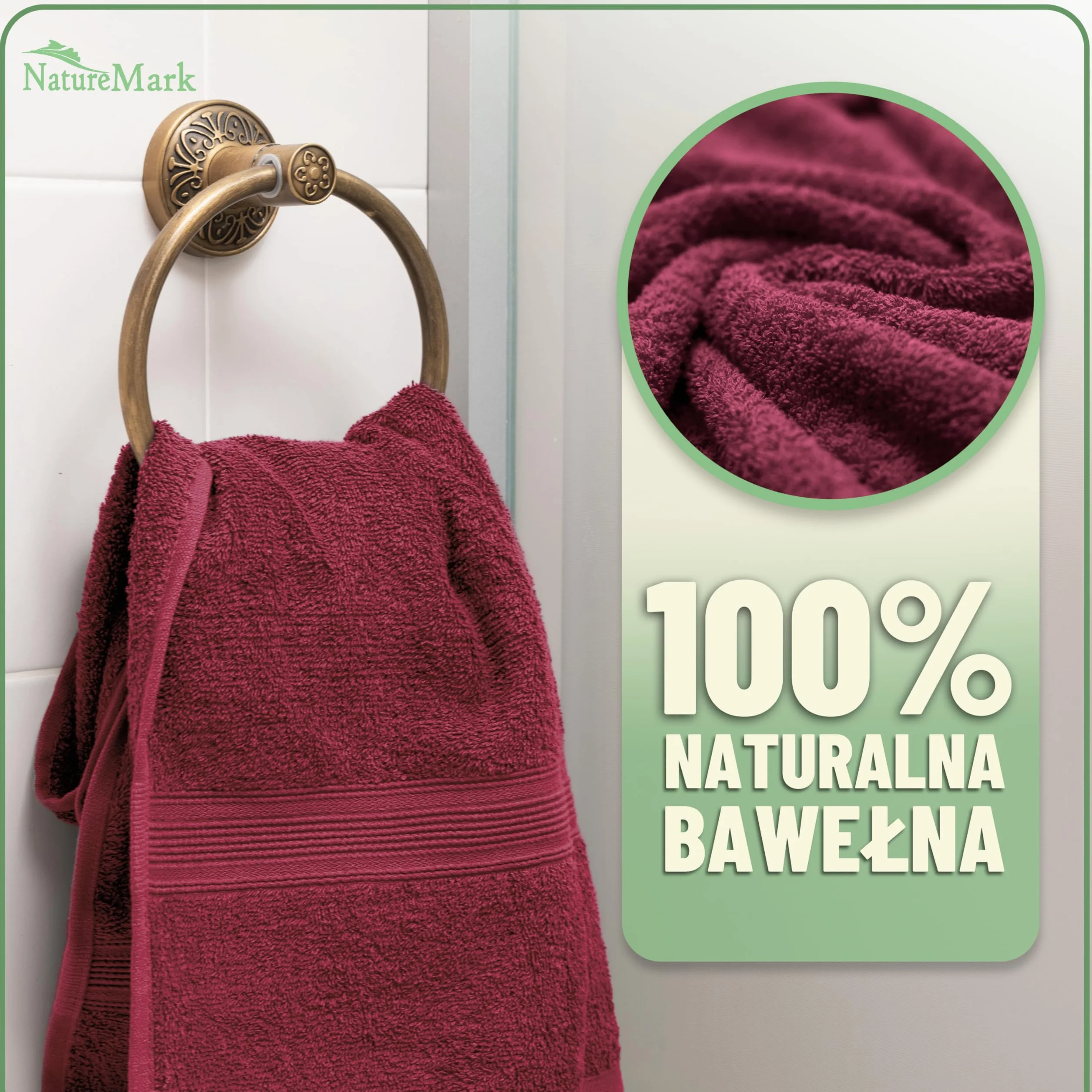 GREEN MARK 10-częściowy zestaw ręczników z 100% bawełny – 4 ręczniki 50×100 cm, 2 ręczniki kąpielowe 70×140 cm, 2 ręczniki gościnne 30×50 cm oraz 2 rękawice do mycia – Bordowy