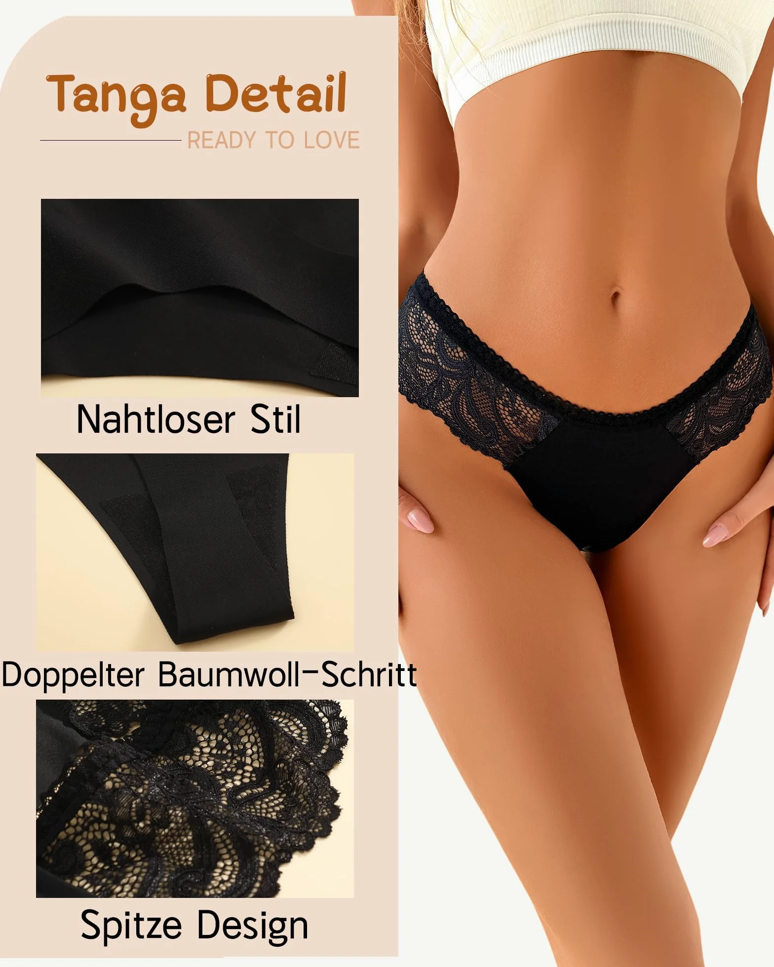 READY TO LOVE Stringi damskie koronkowe, bezszwowe majtki, seksowna bielizna damska, bezszwowa, niewidoczna koronka, zestaw bielizny damskiej, bezszwowe majtki damskie, zestaw 6 sztuk