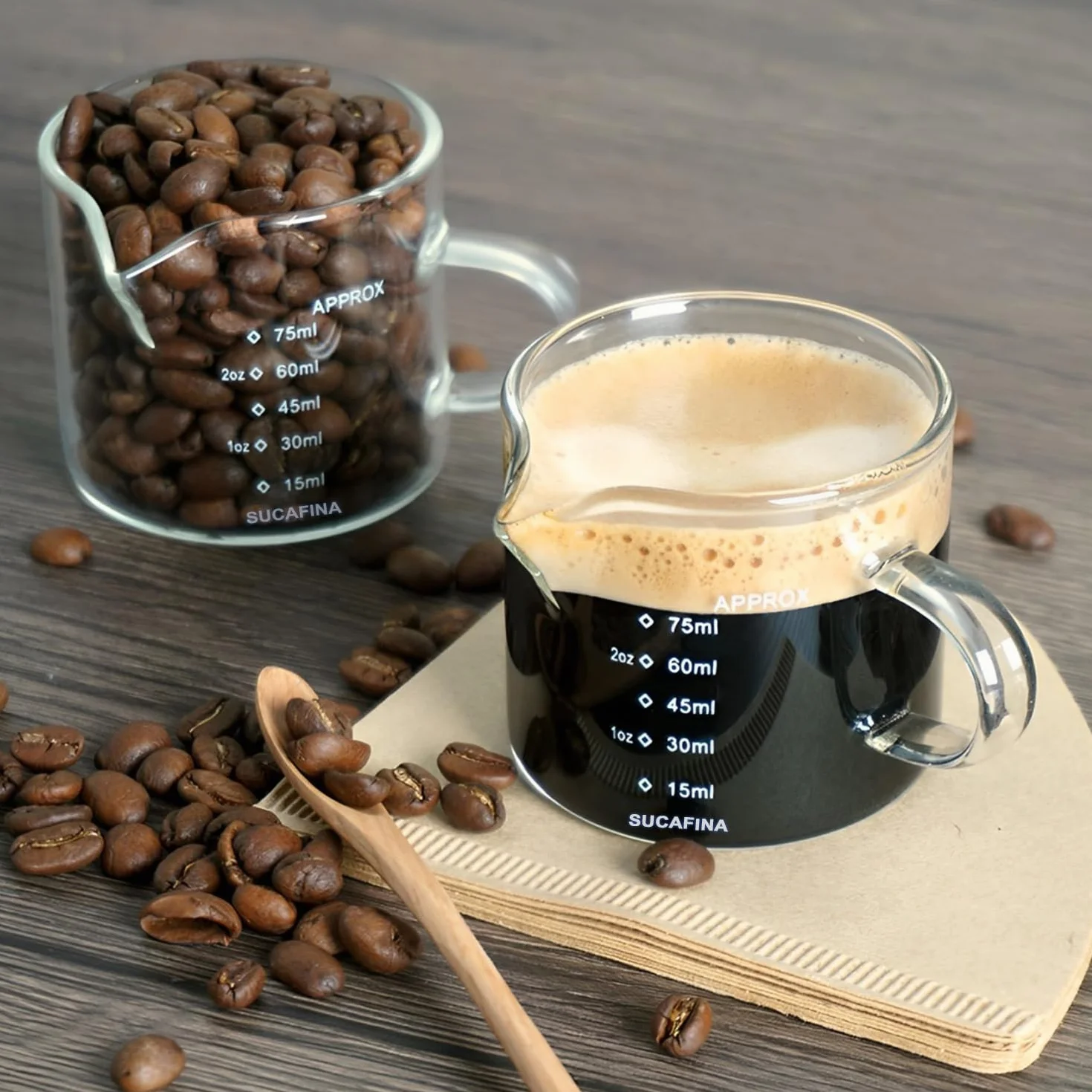 LATRAT szklany kubek z miarką 100 ml do mleka, kawy, espresso