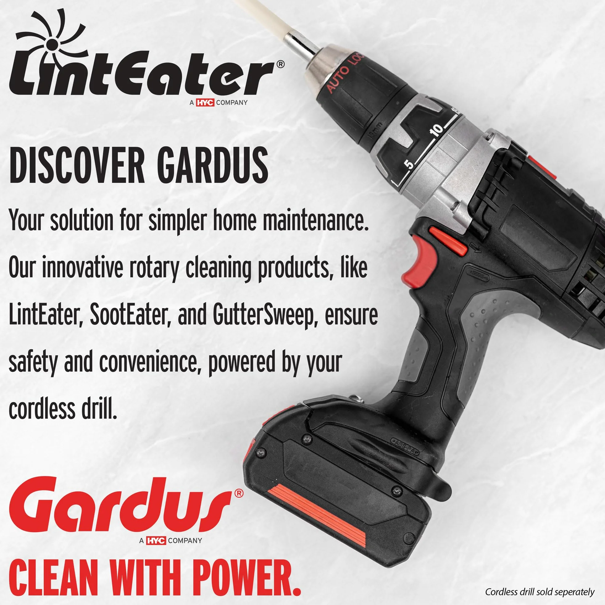 Gardus RLE24 LintEater Rotary Dryer Vent Cleaner Kit, 24' Flexible Rods, Air Duct Cleaning Tools