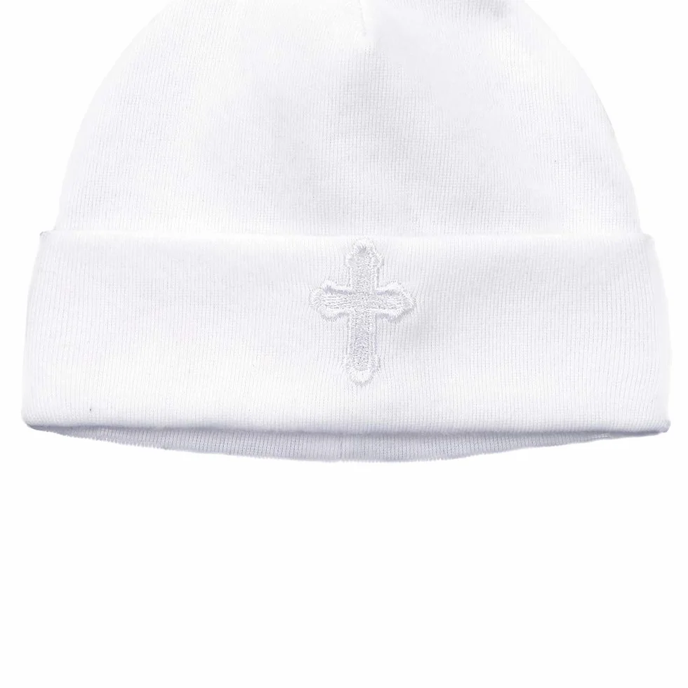 LACOFIA Noworodka niemowlę chłopcy dziewczynki biały haft czapka beanie i śliniaki