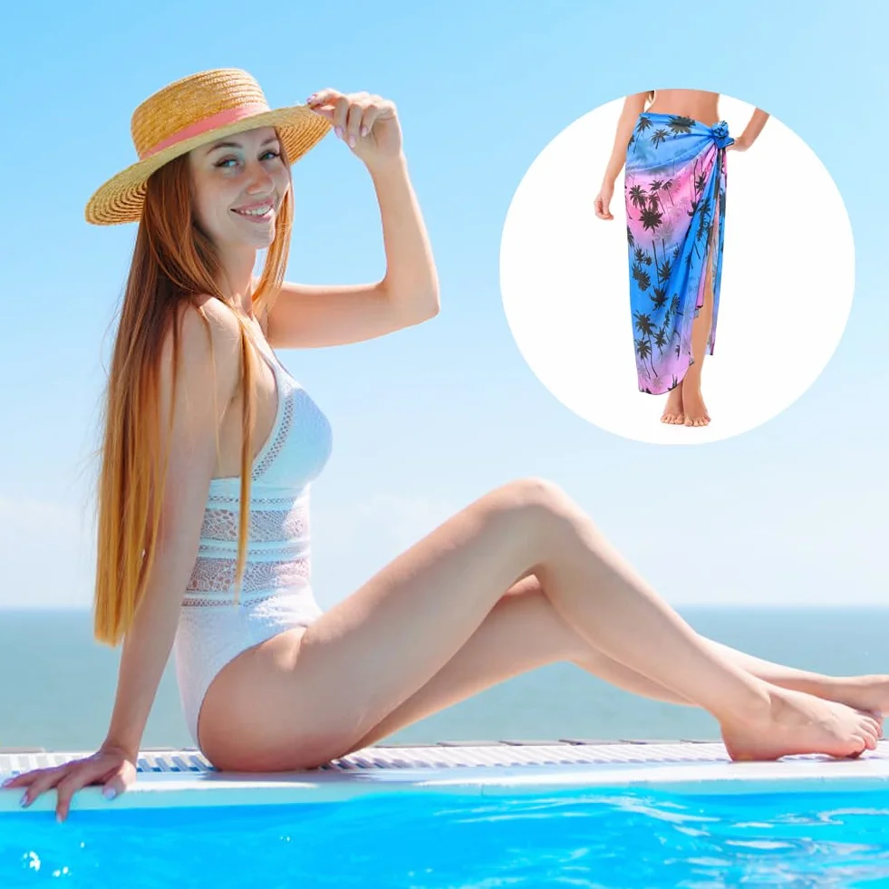 Pareo kobiety morskie, długie Sarong Sea Szyfon okrycia kostiumowe i Pareo plaża damska osłona plażowa dla kobiet szyfonowa plaża Pareo dla dziewczynek letni basen plaża, Różowy i niebieski