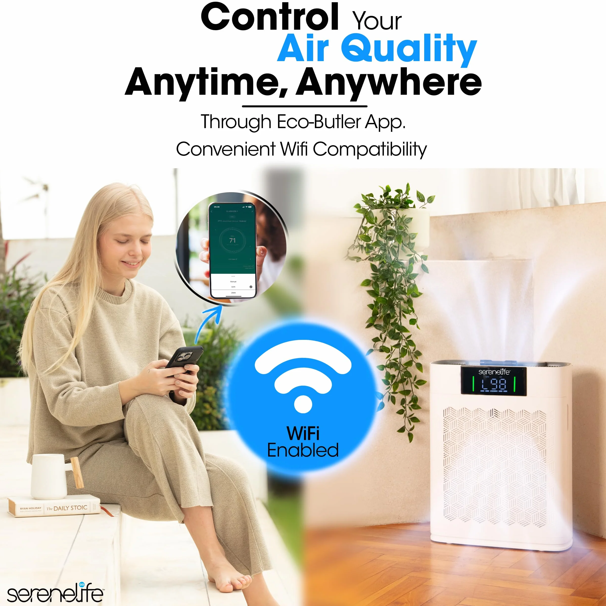 SereneLife Oczyszczacz Powietrza HEPA WiFi Inteligentny Ultra Cichy