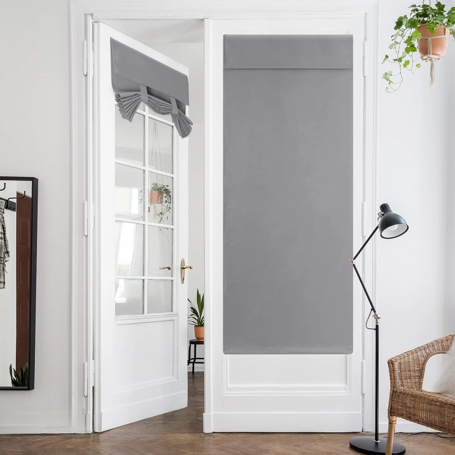 HOMEIDEAS Francuskie Zasłony Do Drzwi Wejściowych 61 x 175 cm Izolacja Termiczna Jasnoszare