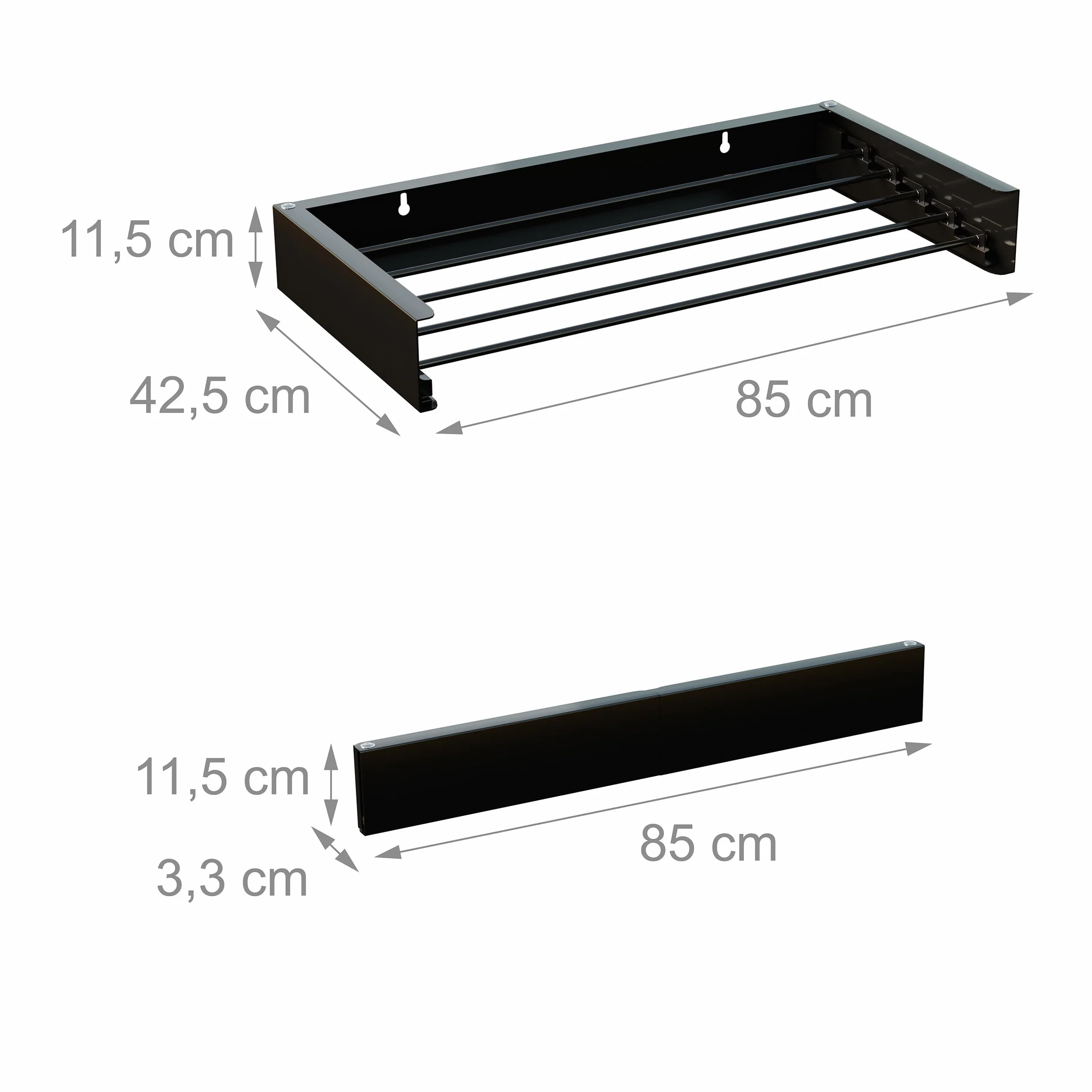 Relaxdays Suszarka ścienna składana 4,15 m sucha linka 11,5 x 85 x 42,5 cm czarna