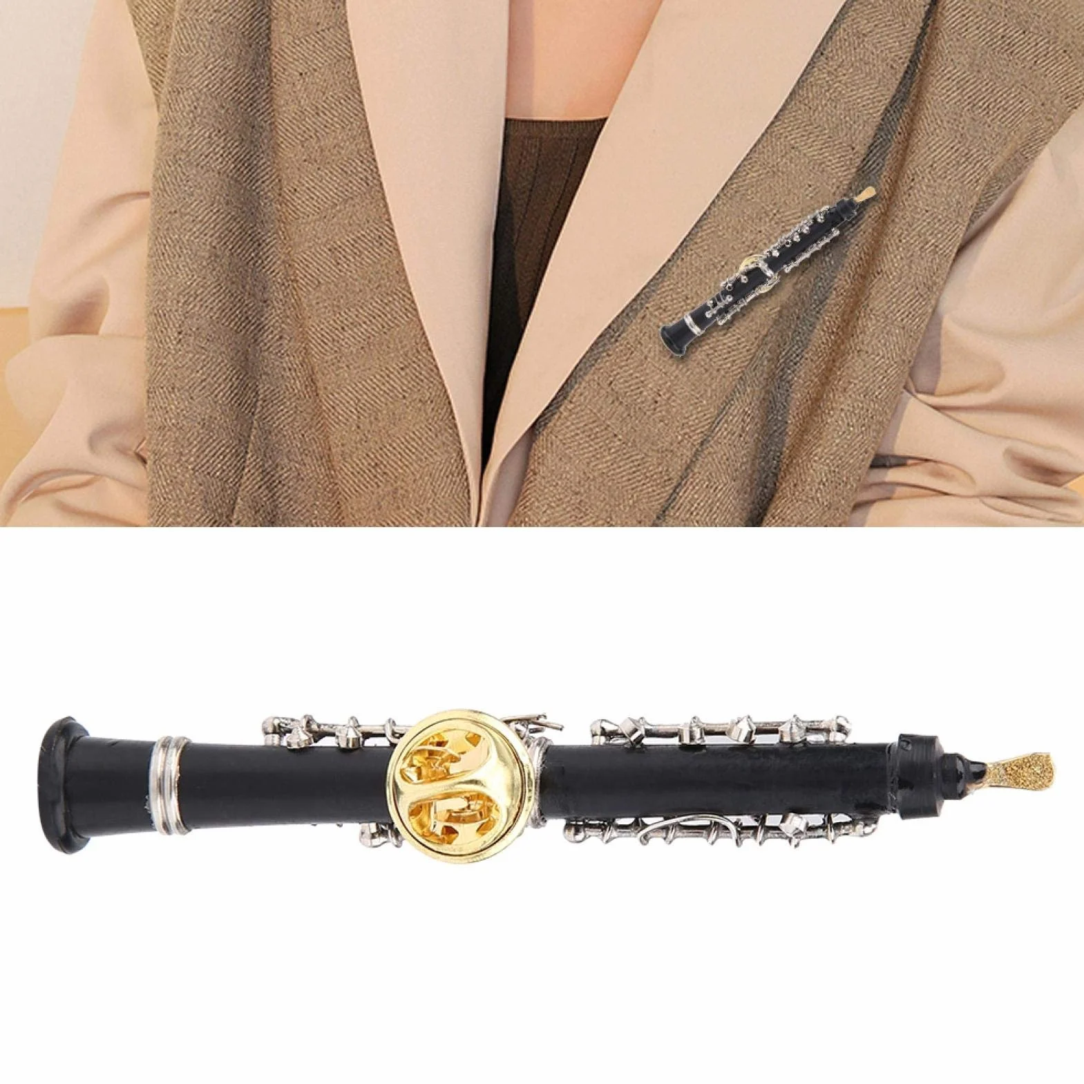 Pozłacany kształt oboju Bakel Mini broszka broszka broszka kreatywne instrumenty muzyczne rękodzieło dekoracja odzieży dla kobiet wesele i do codziennego użytku