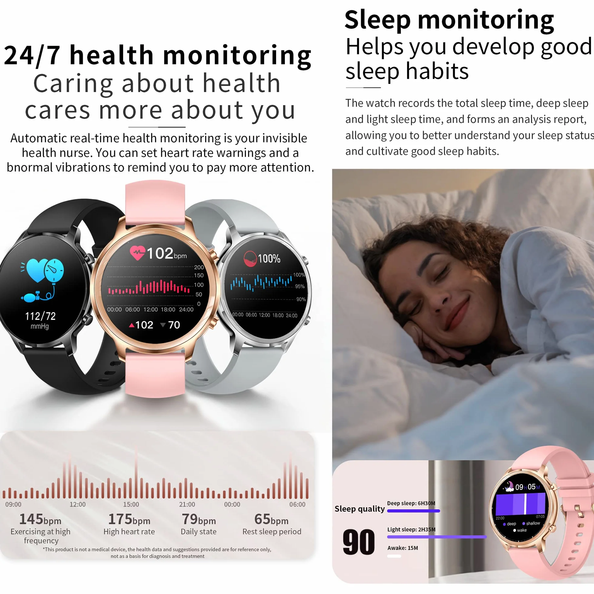 Smartwatch damski z funkcją telefonu, 2022 1,32" HD, z pełnym ekranem dotykowym, z połączeniami Bluetooth, IP67 Fitness Tracker SpO2, pulsometr monitor snu, kalorie, Android iOS (złoty)