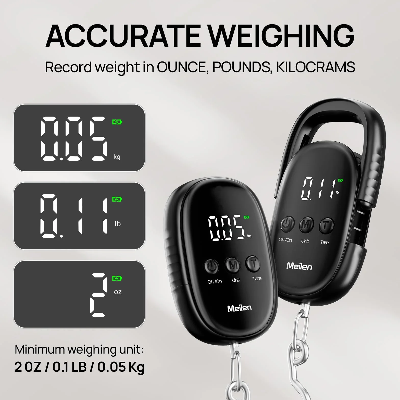 Meilen Waga bagażowa, 49,9 kg/50 kg, cyfrowa waga wędkarska z przenośnym zawieszeniem, waga bagażowa z haczykiem, ładowanie typu C, ekran LED, czarna