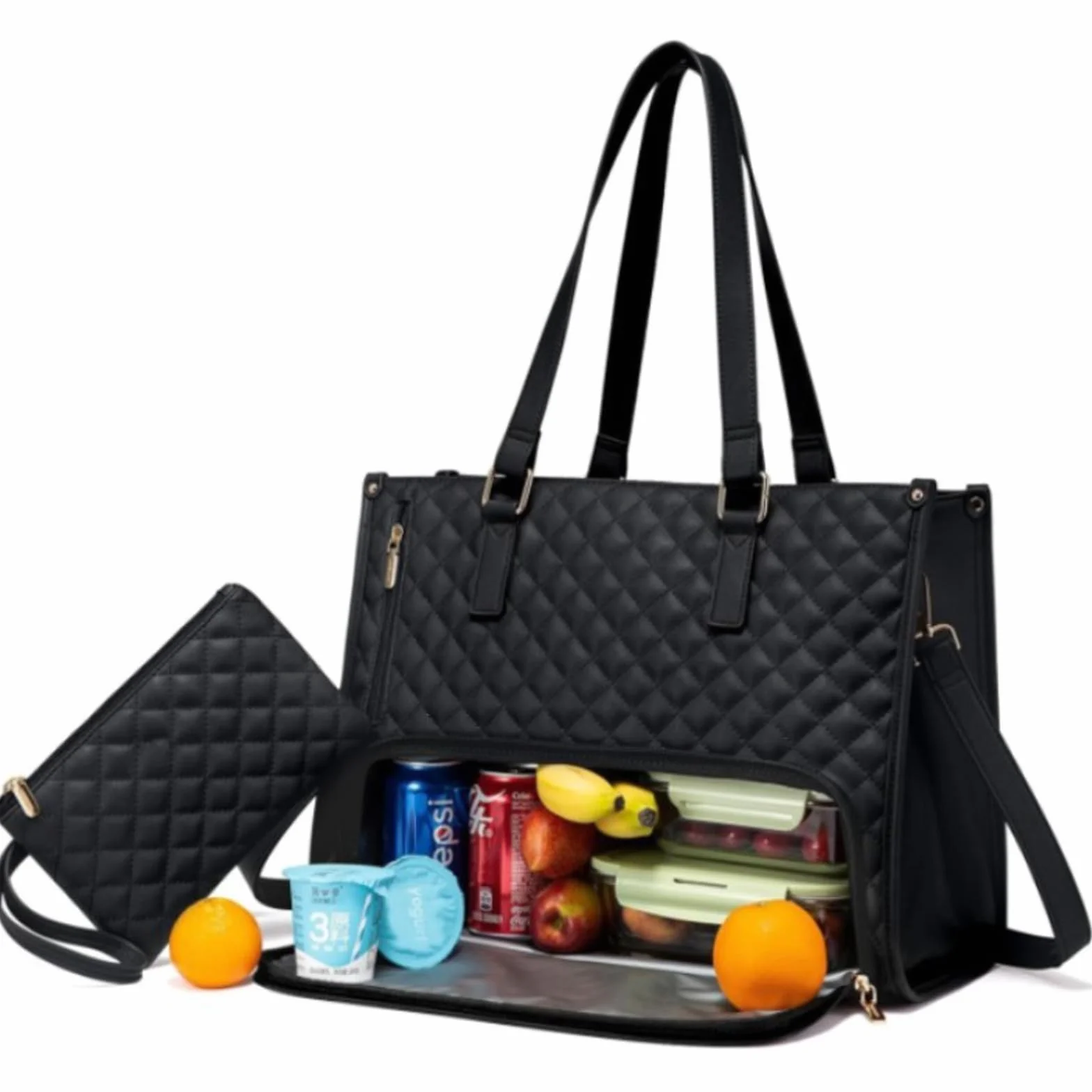 Damska torba na lunch 2 w 1 z kieszenią chłodzącą na laptop 15,6" czarna