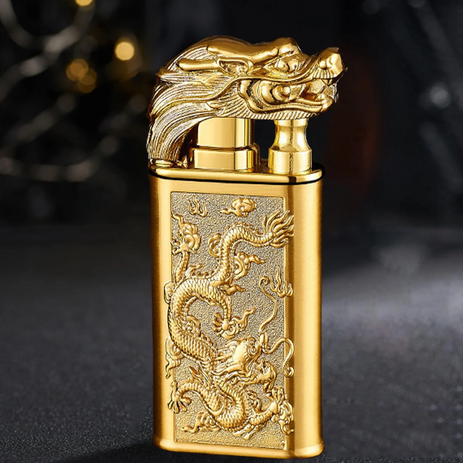 Zestaw 2 zapalniczek – Storm Lighter Dragon Relief, regulowany i miękki płomień, zapalniczka butanowa z możliwością napełniania, do świec, do kuchni, na kemping, na zewnątrz(gaz nie jest dołączony)
