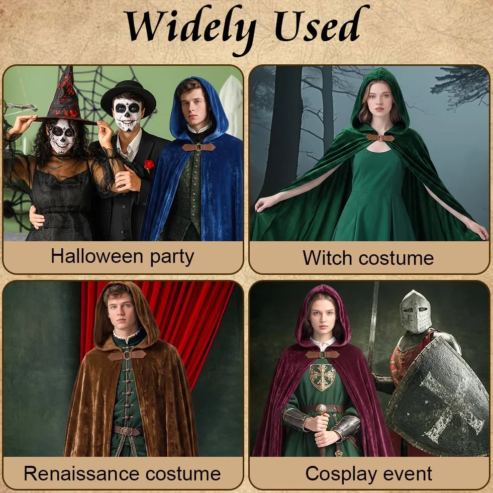 Średniowieczny kostium płaszcz z kapturem męski renesansowy płaszcz z kapturem vintage gotycki czarownica szlafrok z kapturem peleryna z zielonym liściem broszka naszyjnik na Halloween, Światowy