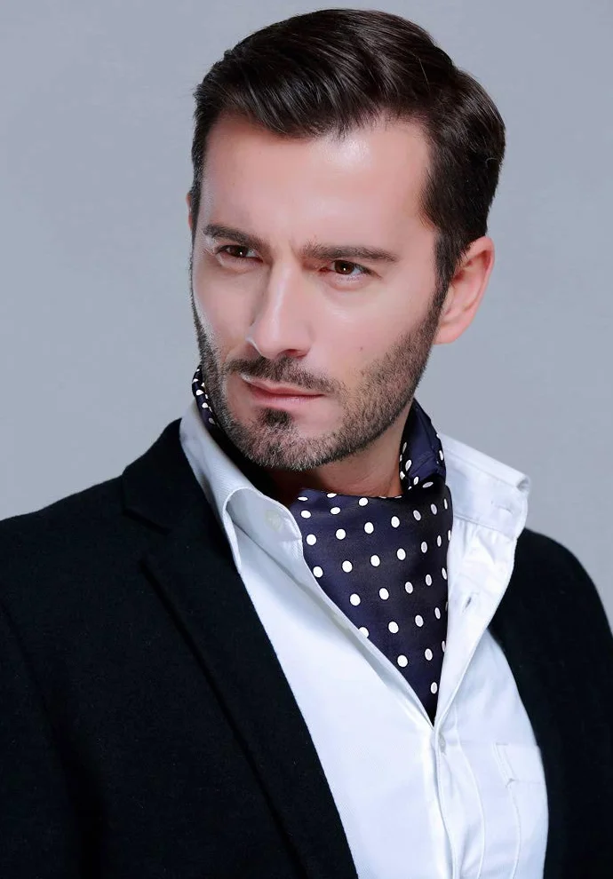 HISDERN Szalik do krawata męski na wesele Ascot krawat w kropki elegancka chusta biznesowa