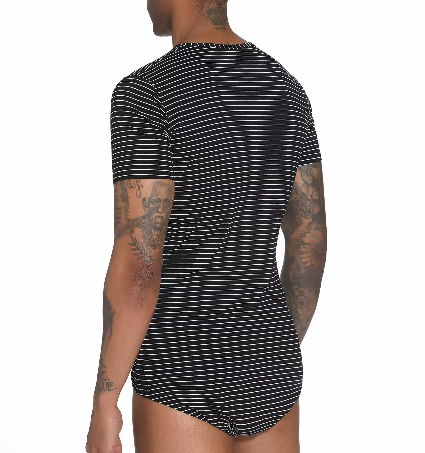 Landofgenie Mężczyźni Kurzarm Bodysuit Press Botton Crotch Shirt Piżama Bodysuit Leotard Top Strappler
