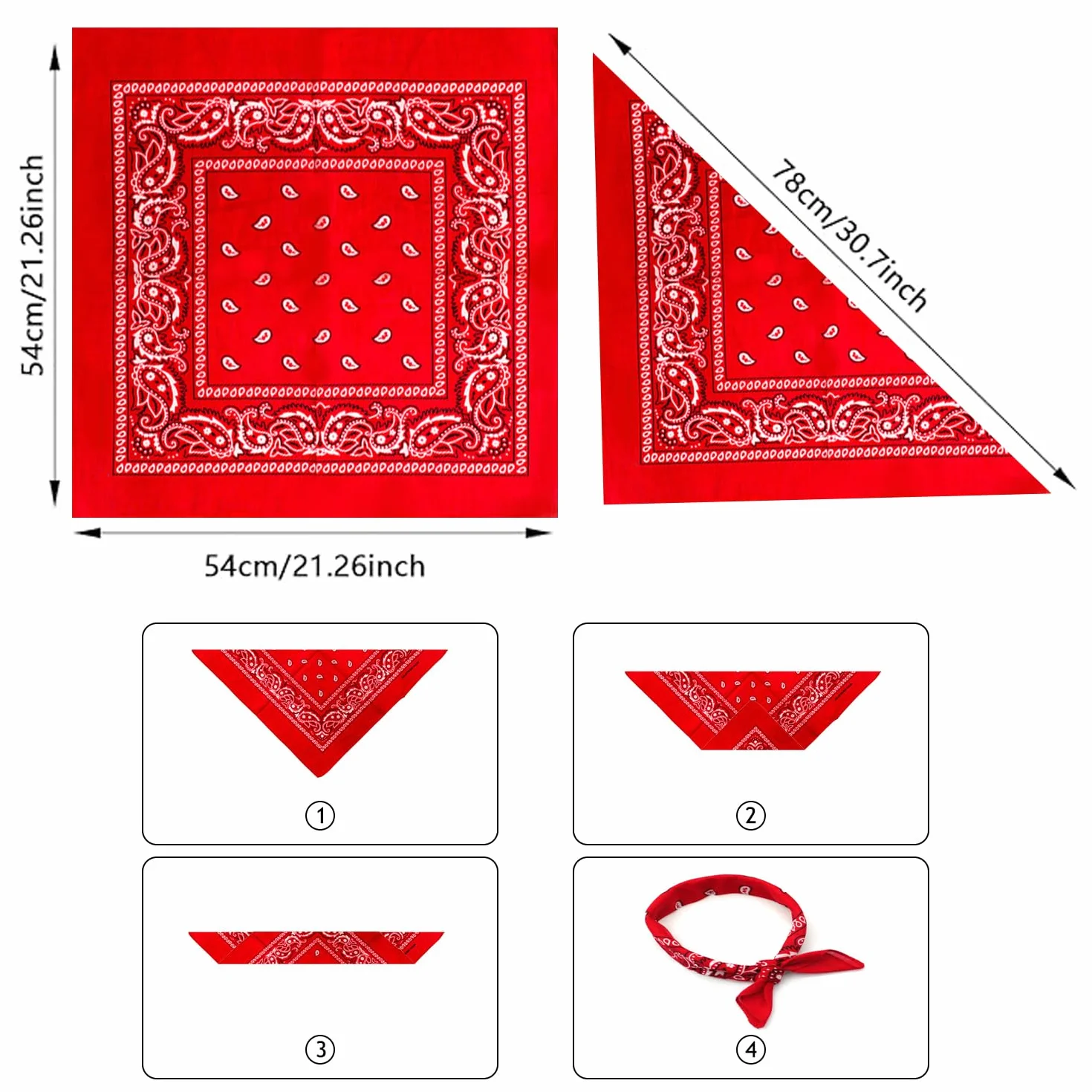 8 sztuk bandany 54 x 54 cm, bandana damska, duża, w stylu retro, dla mężczyzn, miękka i oddychająca, unisex, można nosić jako krawat, maskę, bandanę i opaskę na czoło, czerwony, Rozmiar