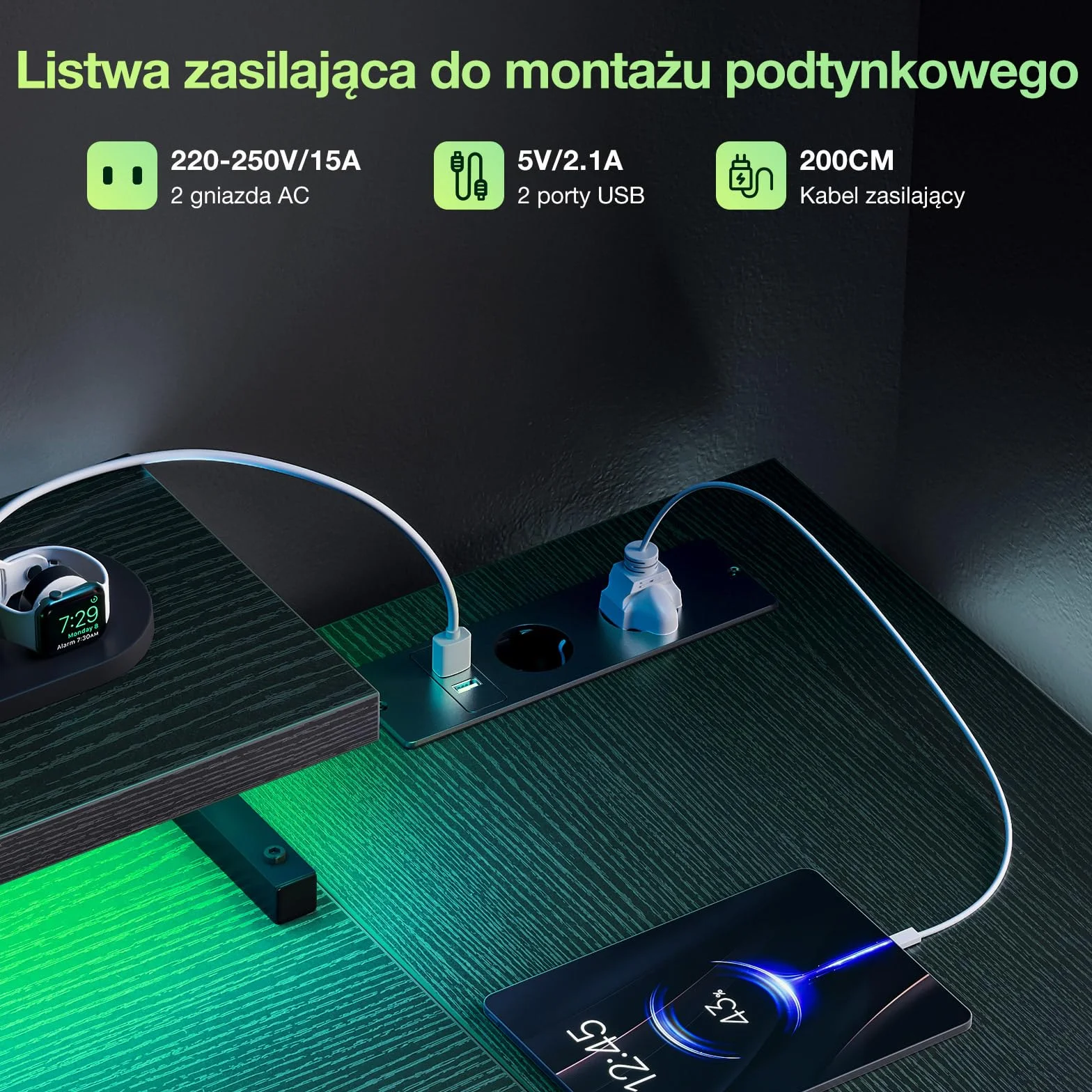 Coleshome Biurko Gamingowe LED 120x80cm Odwracalne Narożne z Półkami Stół Komputerowy Kształt L 2 Porty USB 2 Gniazdka Podstawka pod Monitor Czarny