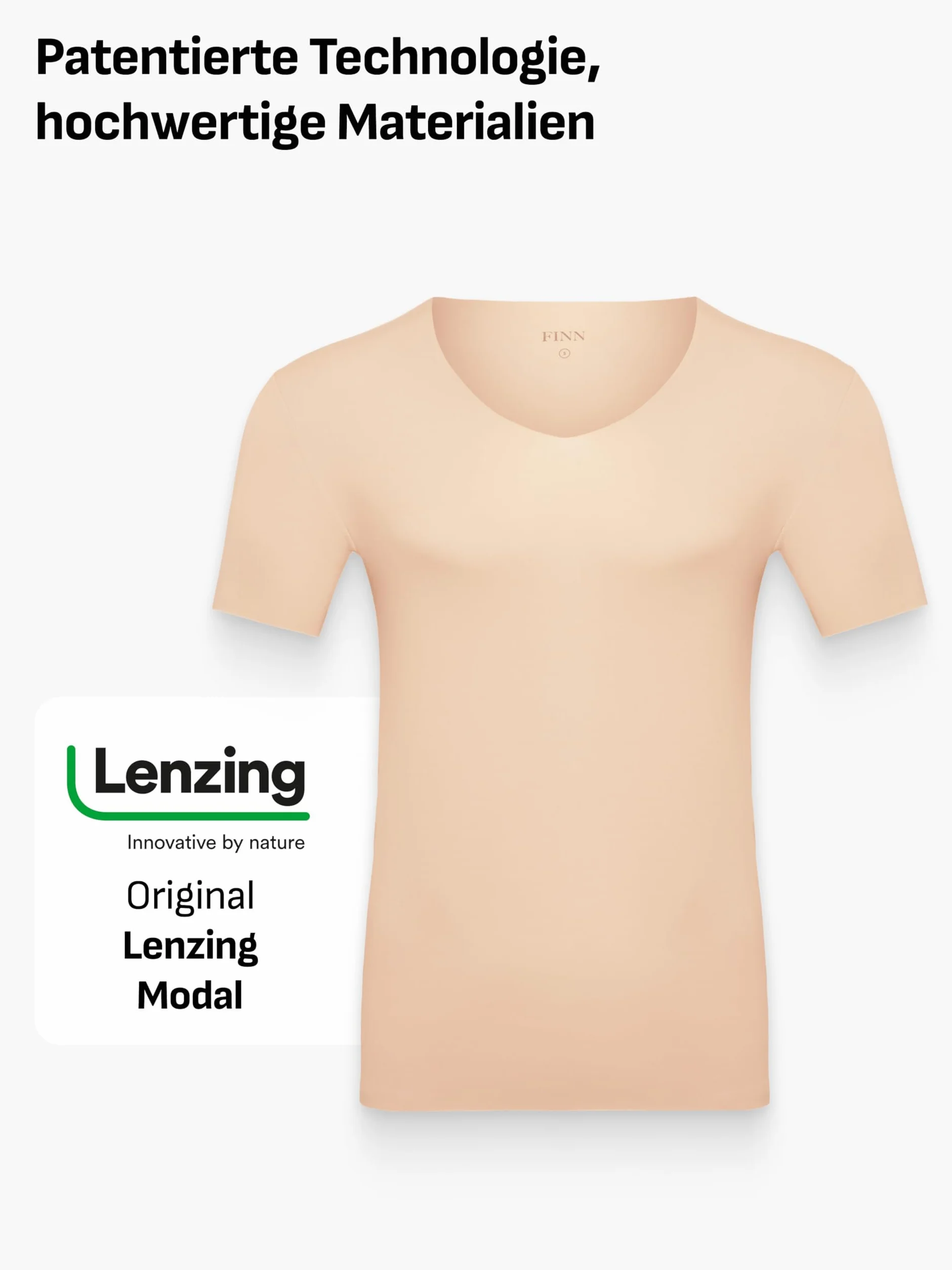 FINN Clean-Cut podkoszulek męski z krótkim rękawem z dekoltem w serek – niewidoczny męski podkoszulek z laserowym wykończeniem – bezszwowy T-shirt z oryginalnego Lenzing Modal do koszuli i garnituru