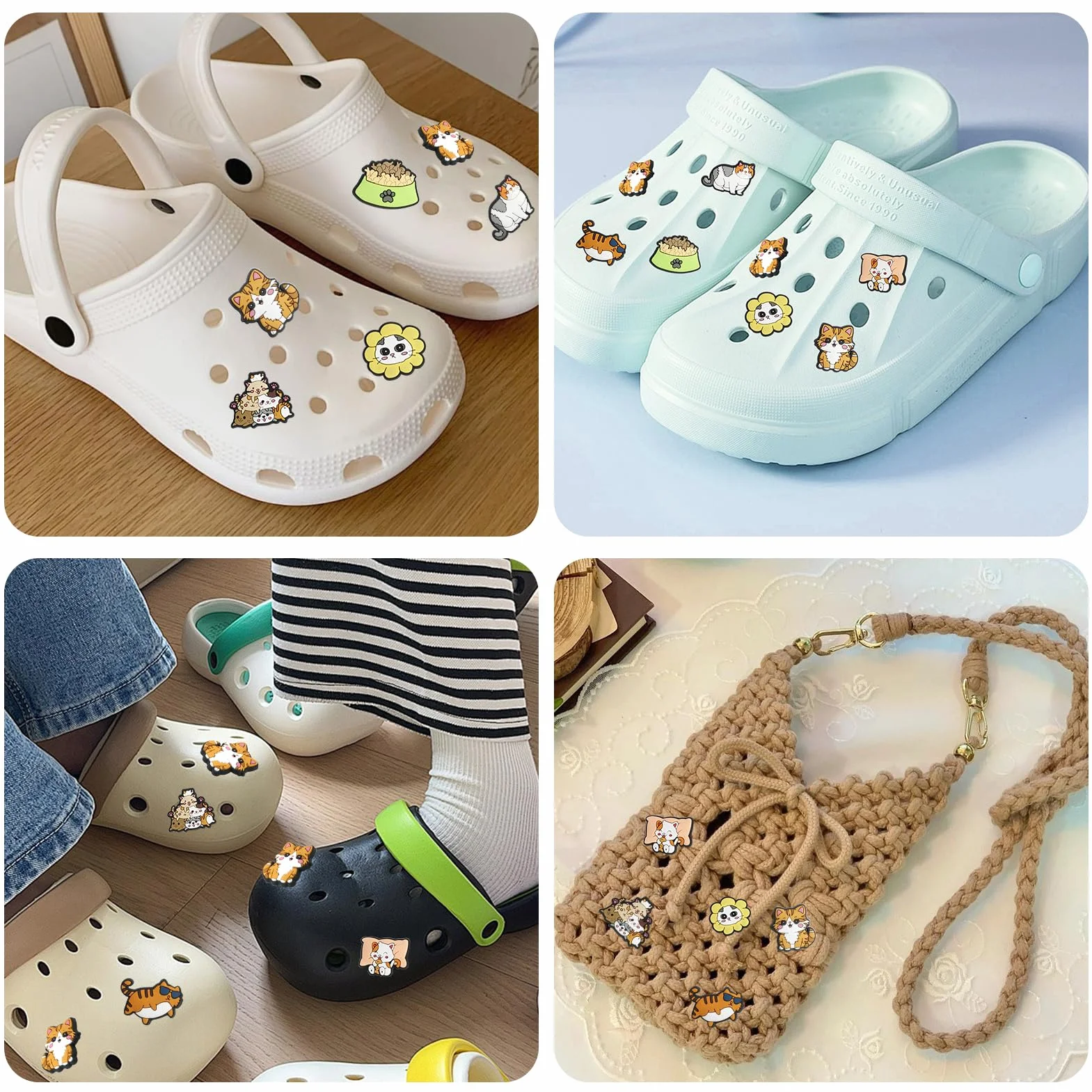 18 szt. Kreskówka kot buty charms szpilki do butów z PVC, DIY dekoracja dla dzieci, różne wzory, na imprezy i prezenty, wielokrotnego użytku i łatwe do przymocowania, non, PVC, Nie