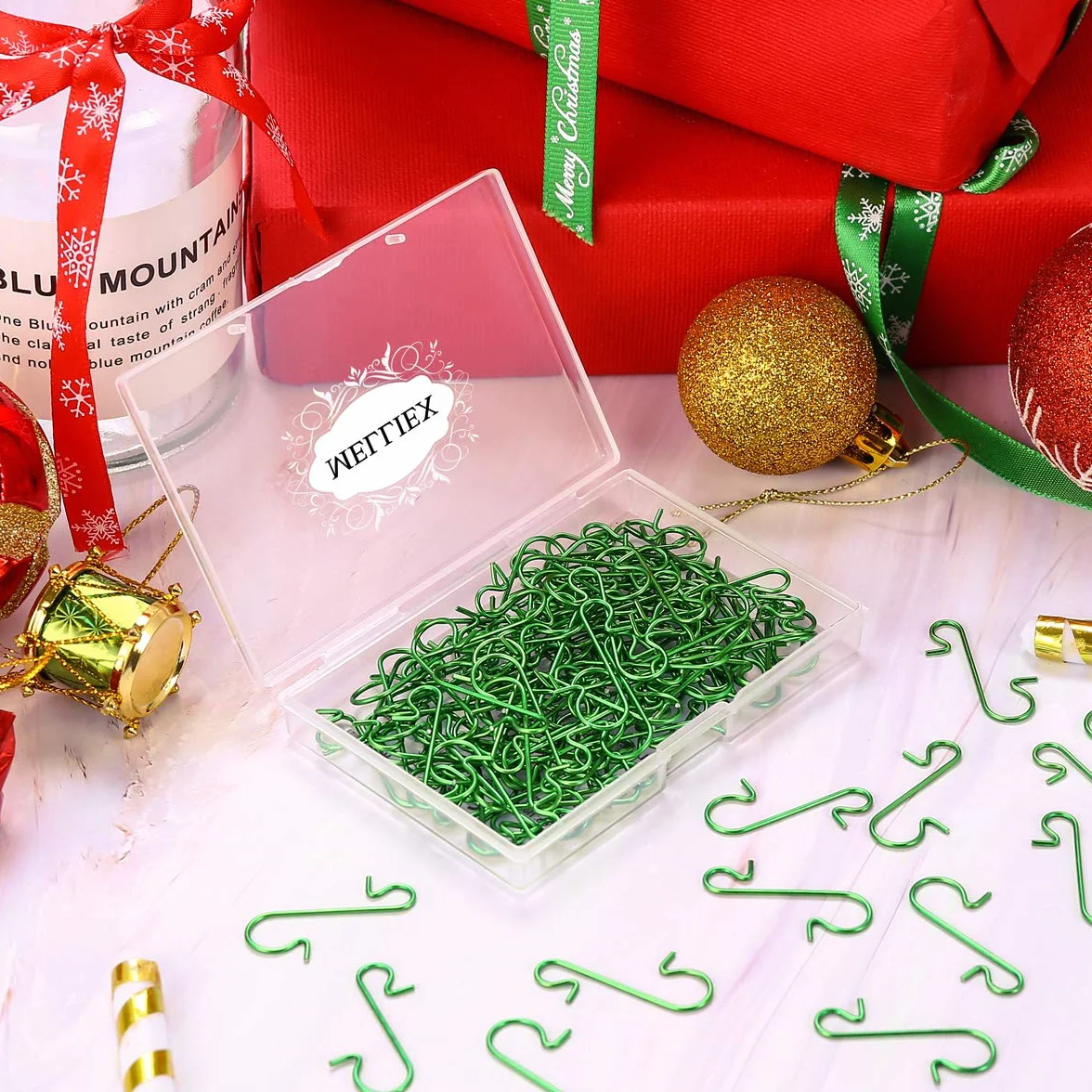 MELLIEX 120 sztuk zawieszek na bombkę bożonarodzeniową, zielone haczyki na choinkę, haczyki w kształcie litery S, mały ornament, haczyki na choinkę, mini wieszaki na ubrania, wielokrotnego użytku
