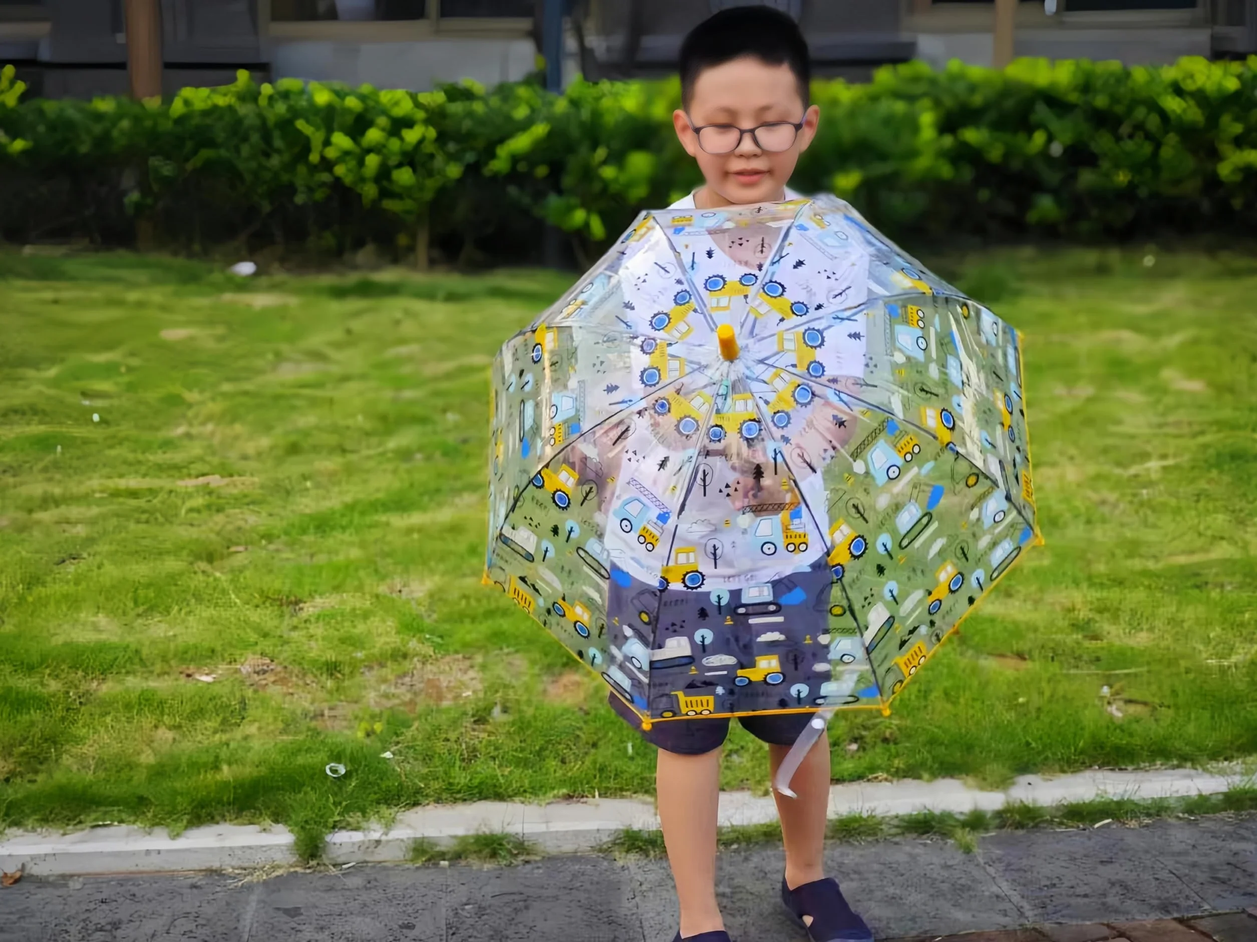Parasol dziecięcy z dachem kopułowym, lekki, uroczy, zabawny design, ochrona przed wiatrem i deszczem, parasol w kształcie dzwonka, przezroczysty - prezent dla dzieci