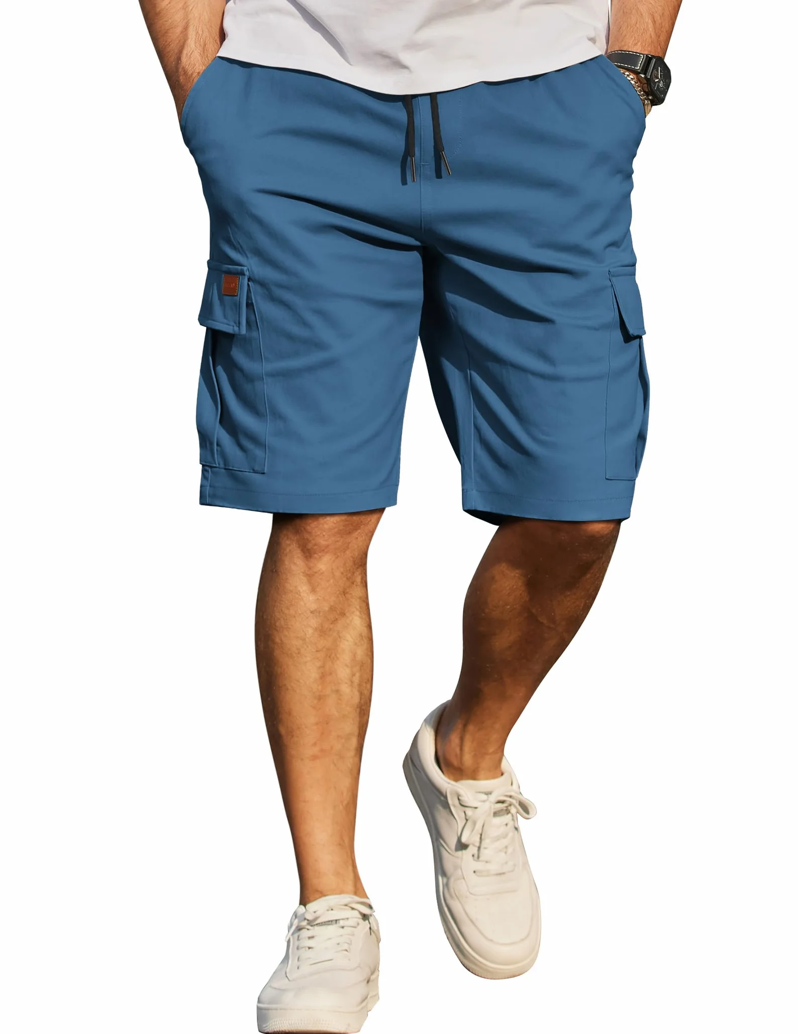 COOFANDY Krótkie spodenki męskie, bawełniane, cargo, spodenki rekreacyjne, krótkie, elastyczna talia, lato, chinosy, z kieszeniami, S-3XL