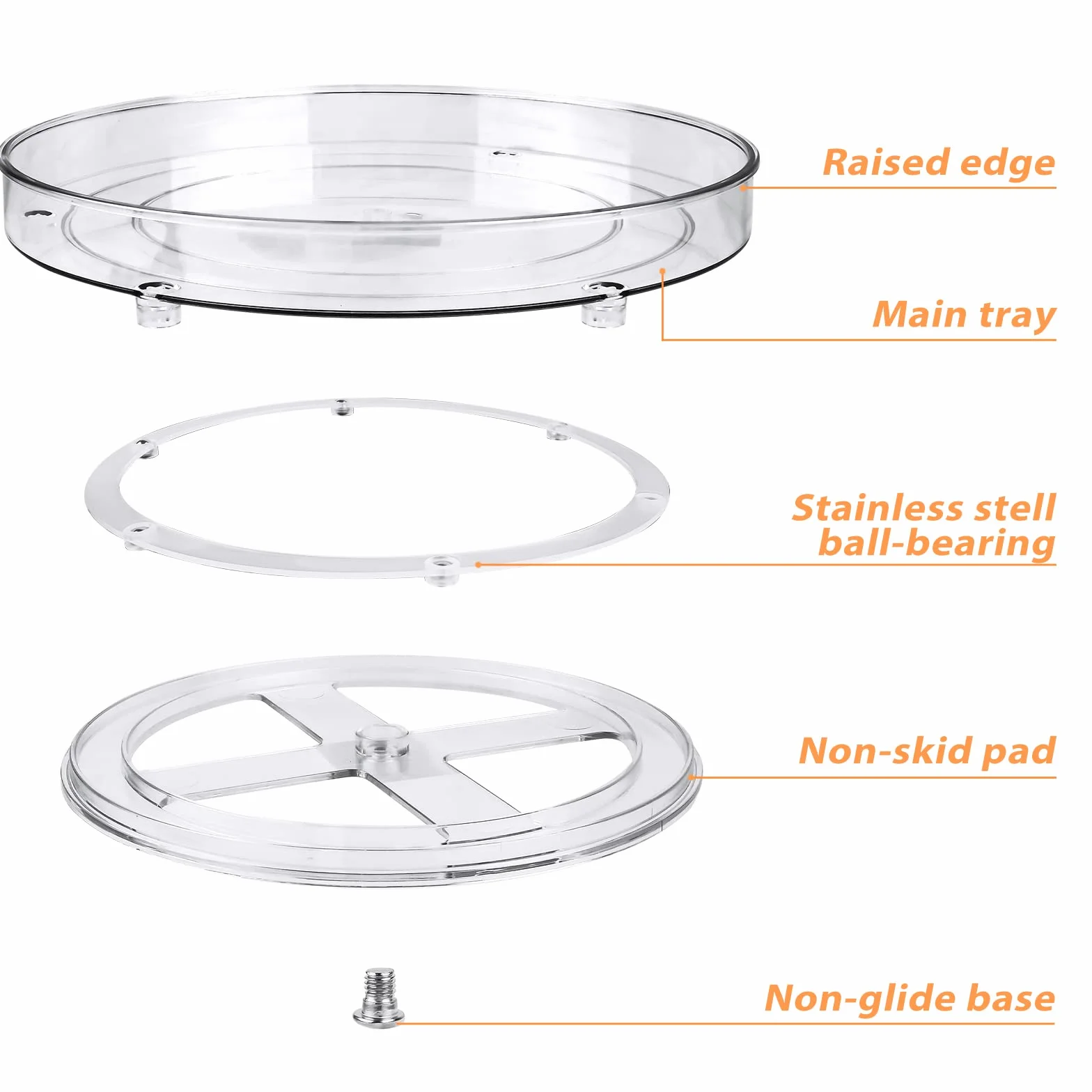 TUFA Lazy Susan Obrotowa taca na lodówkę 23,5 i 27 cm, taca obrotowa 360° przezroczysta