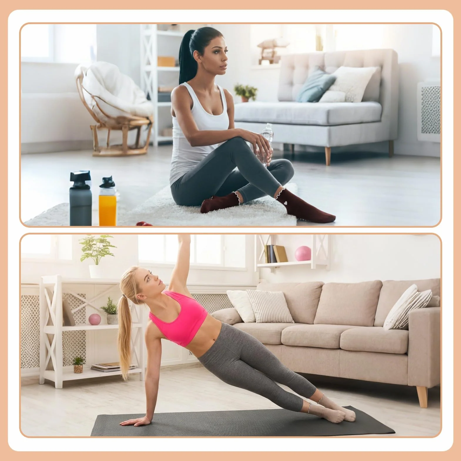 4 pary skarpet do pilatesu, jogi, stoperów, damskie z wypustkami, długość do połowy łydki, rozmiar 36-40, bawełna, oddychające, do pilatesu, fitnessu, jogi, dla kobiet w ciąży