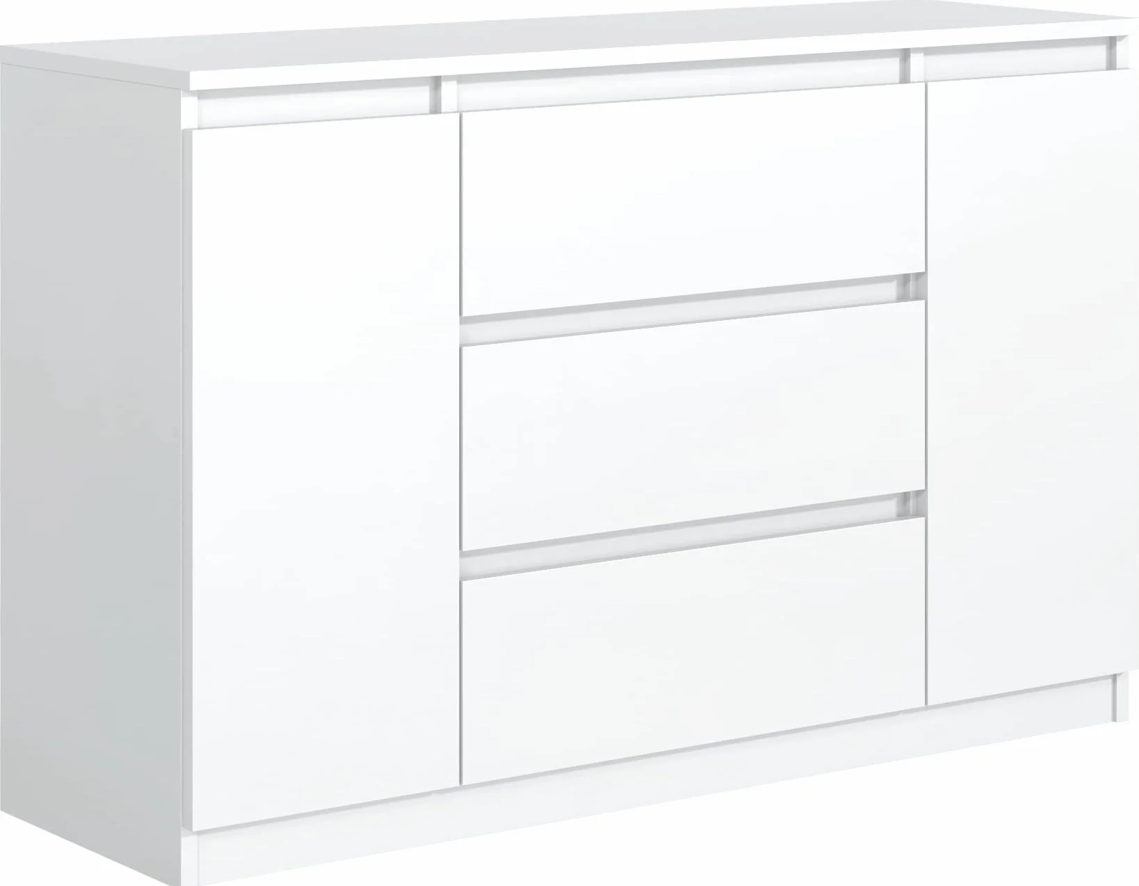 meble masztalerz Komoda Biała Mat z 3 szufladami i 2 drzwiami - 120,4x78,2x39 cm - Komoda do salonu, sypialni - Szafka z szufladami - Komoda z szufladami - 120 cm