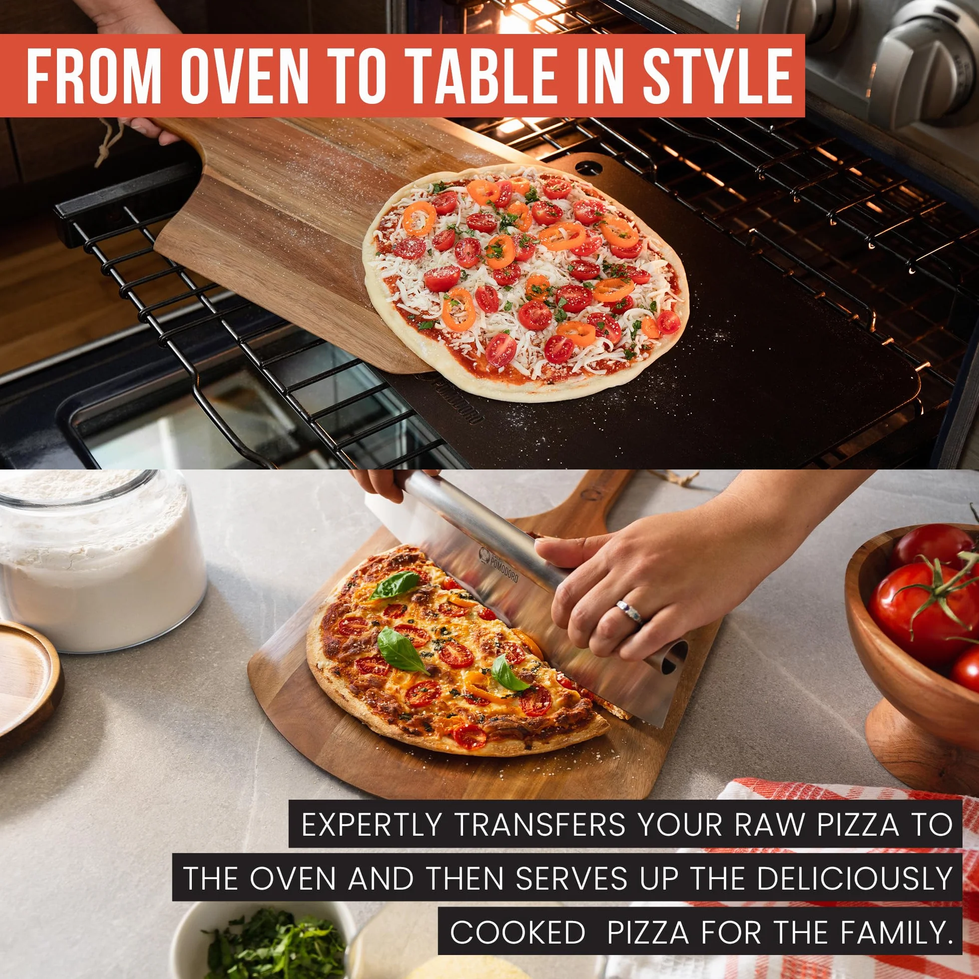 Chef Pomodoro - Łopatka do pizzy – 30 cm – długi uchwyt zapewnia dodatkową ochronę przed spalaniem – lekka łopatka do pizzy z drewna akacjowego do łatwego użytkowania – idealna jako akcesorium do