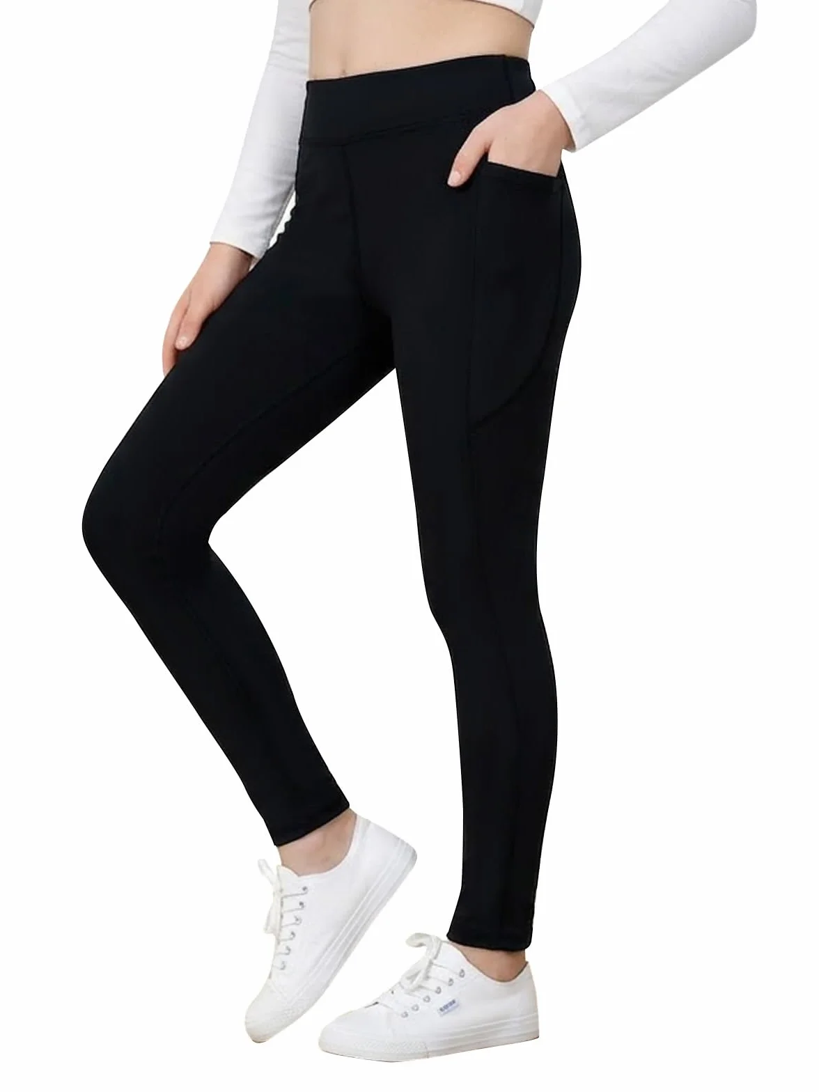 Sportowe legginsy dla dziewcząt, długie, z kieszenią, spodnie do jogi, długie, elastyczne, z wysokim stanem, spodnie sportowe dla dzieci, do gimnastyki, jogi, na co dzień