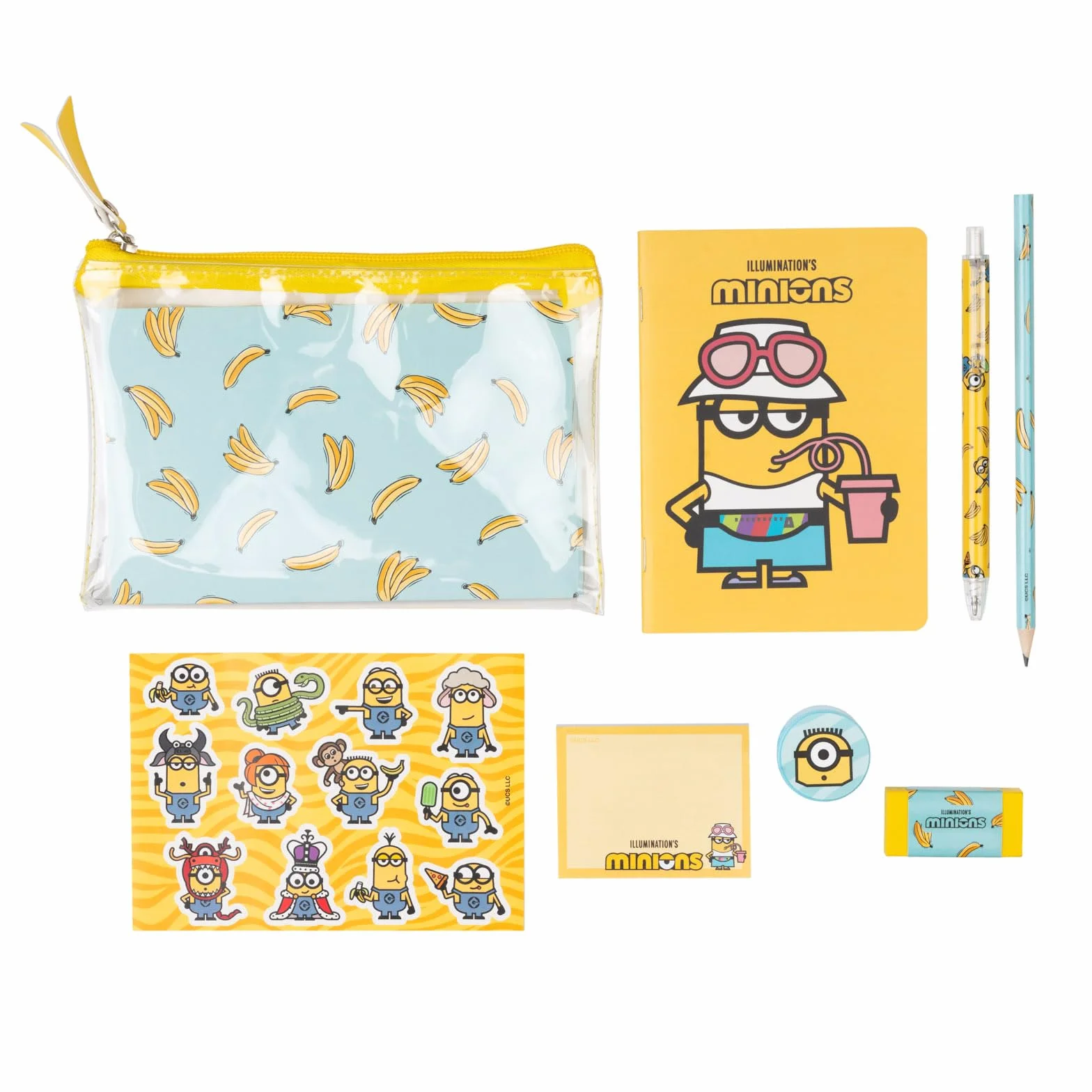 Grupo Erik Stationery Set - Minions Gifts | Pencil Case with A6 Notebook, Sticky Notes, Stickers, Pen, Pencil, Eraser, Sharpener | Minion Gifts, Cute Stationery