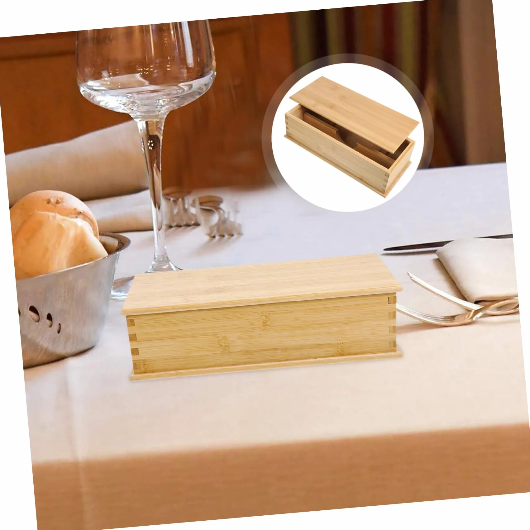 Storage Box with Lid Natural Bamboo Utensil Holder for Kitchen Drawer Organizer Versatile Container for Home Restaurant and Events