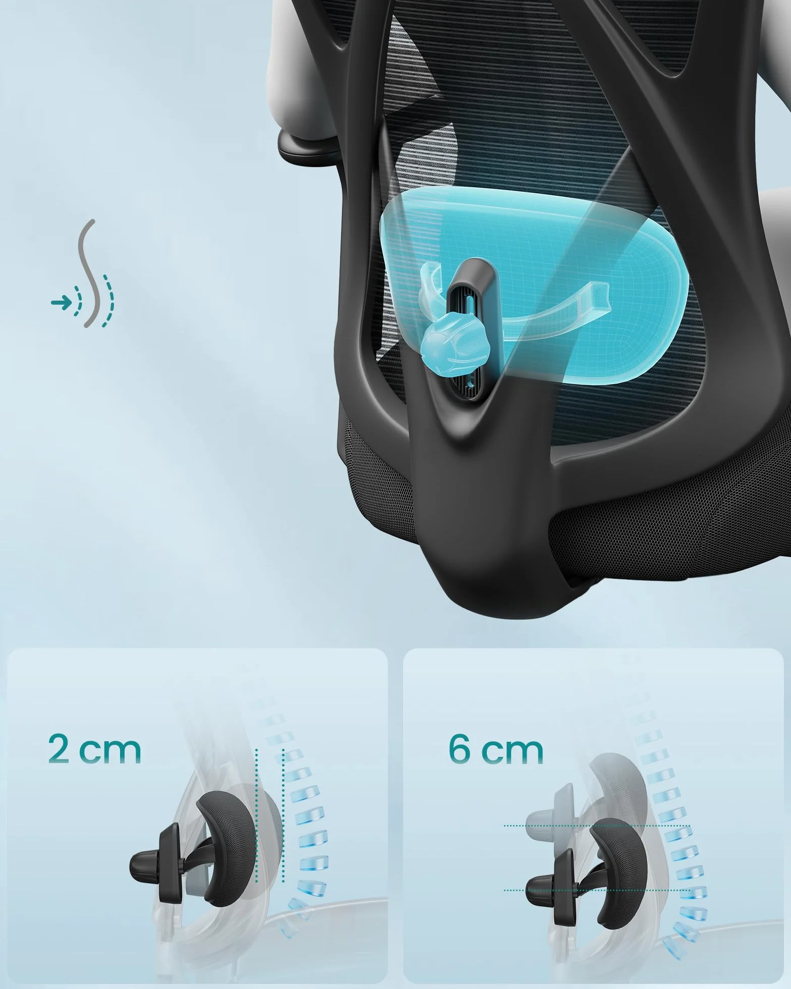SONGMICS Ergonomiczne krzesło biurowe siatkowe, regulowana poduszka lędźwiowa, nośność 150 kg, czarny