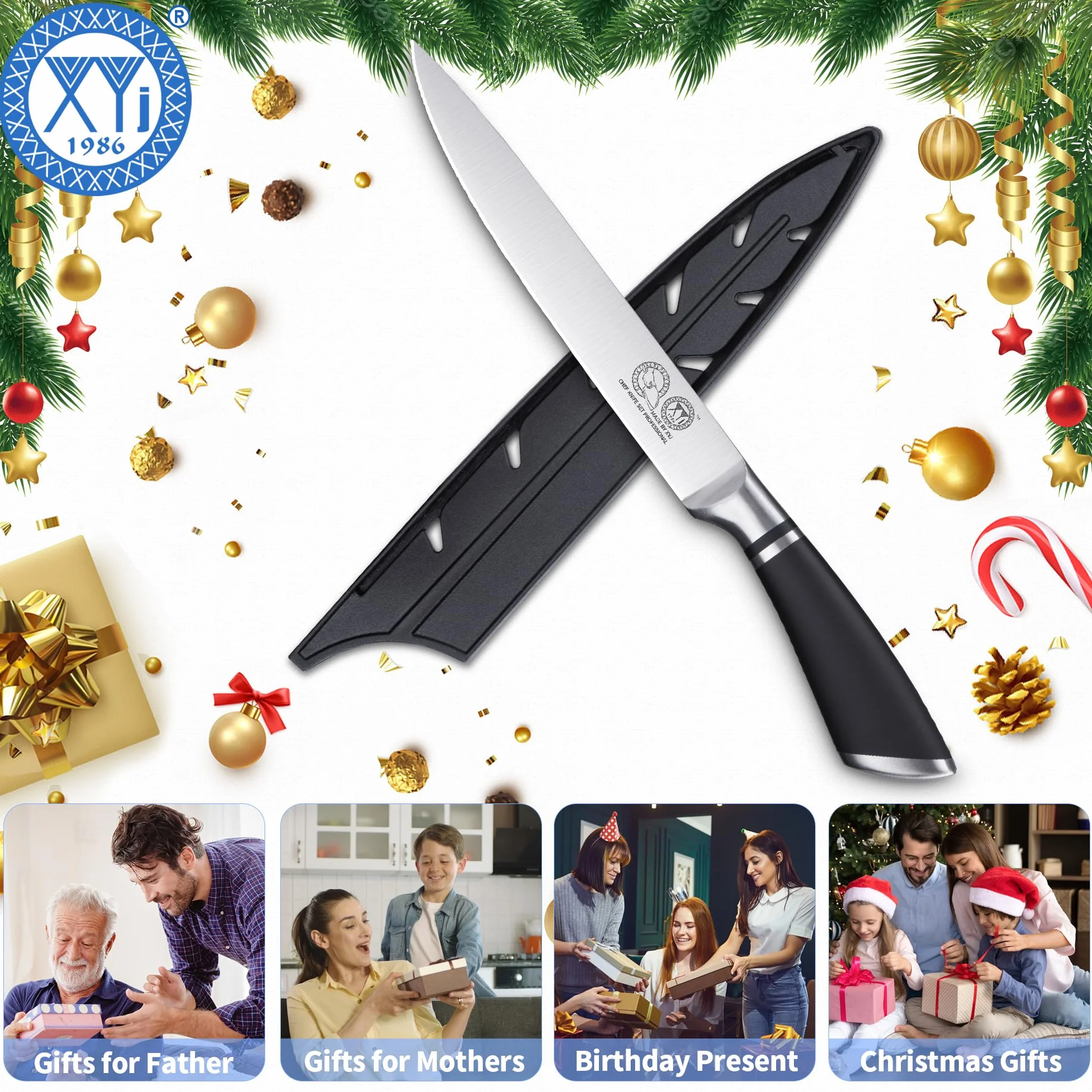 Stainless Steel 8 Inch Brisket Knife with Sheath Professional Chef Kitchen Knife