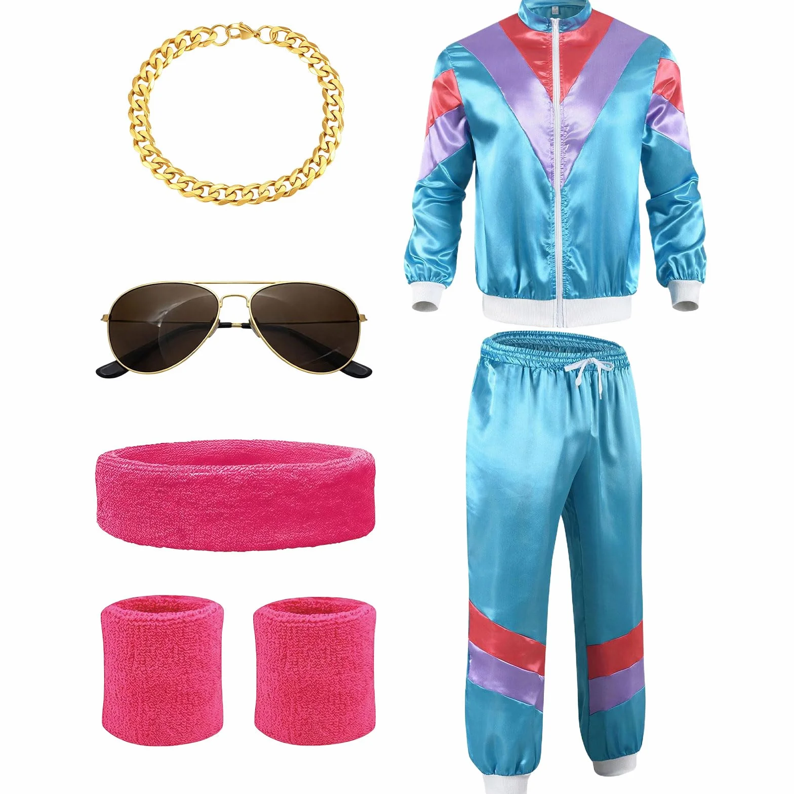 SSKHE Strój męski i damski w stylu lat 90., 80., 80., tracksuit kurtka, spodnie, akcesoria dla par, karnawał