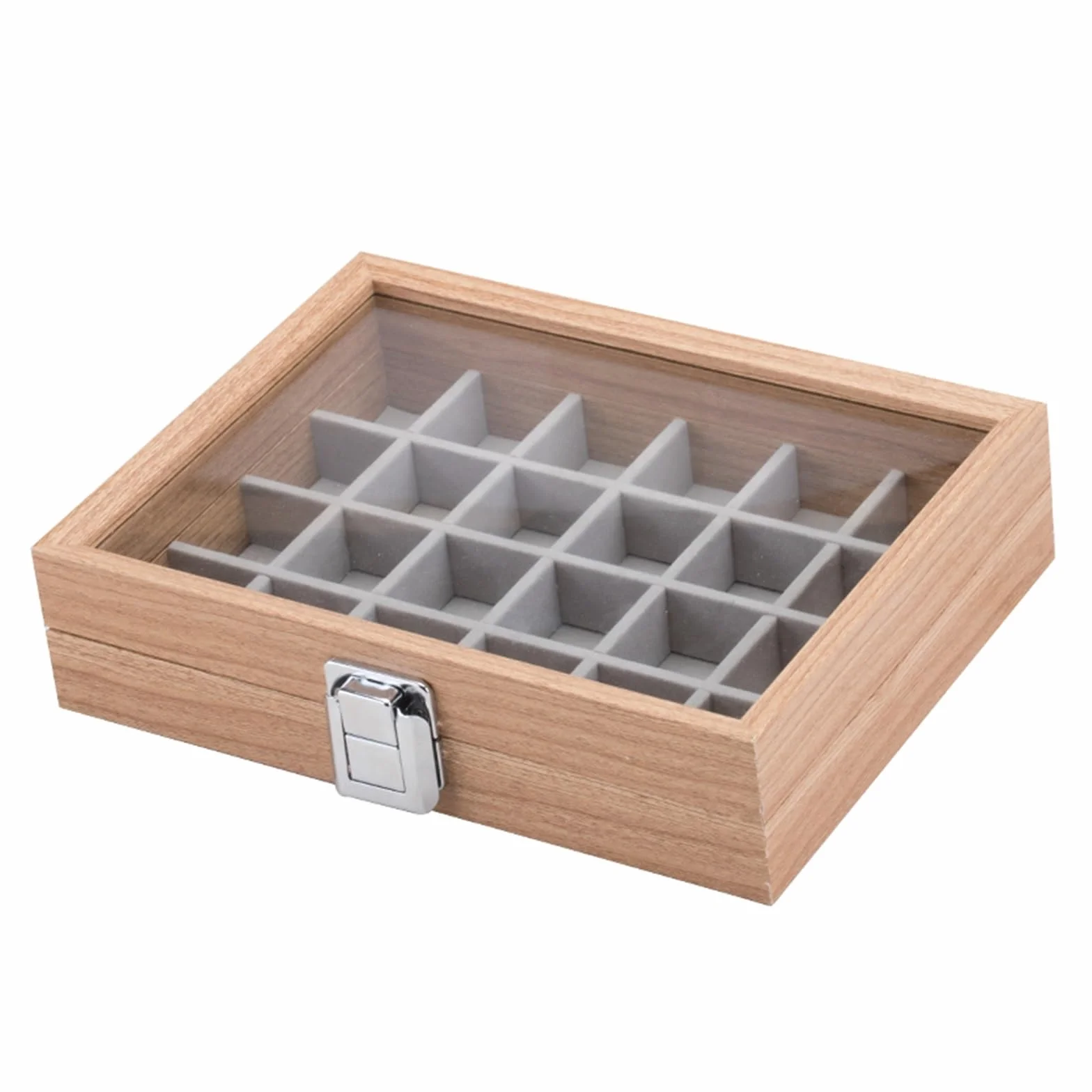24 kratki, drewniane pierścienie, pudełko do przechowywania biżuterii z pokrywą (D 21 * 16 * 5 cm)