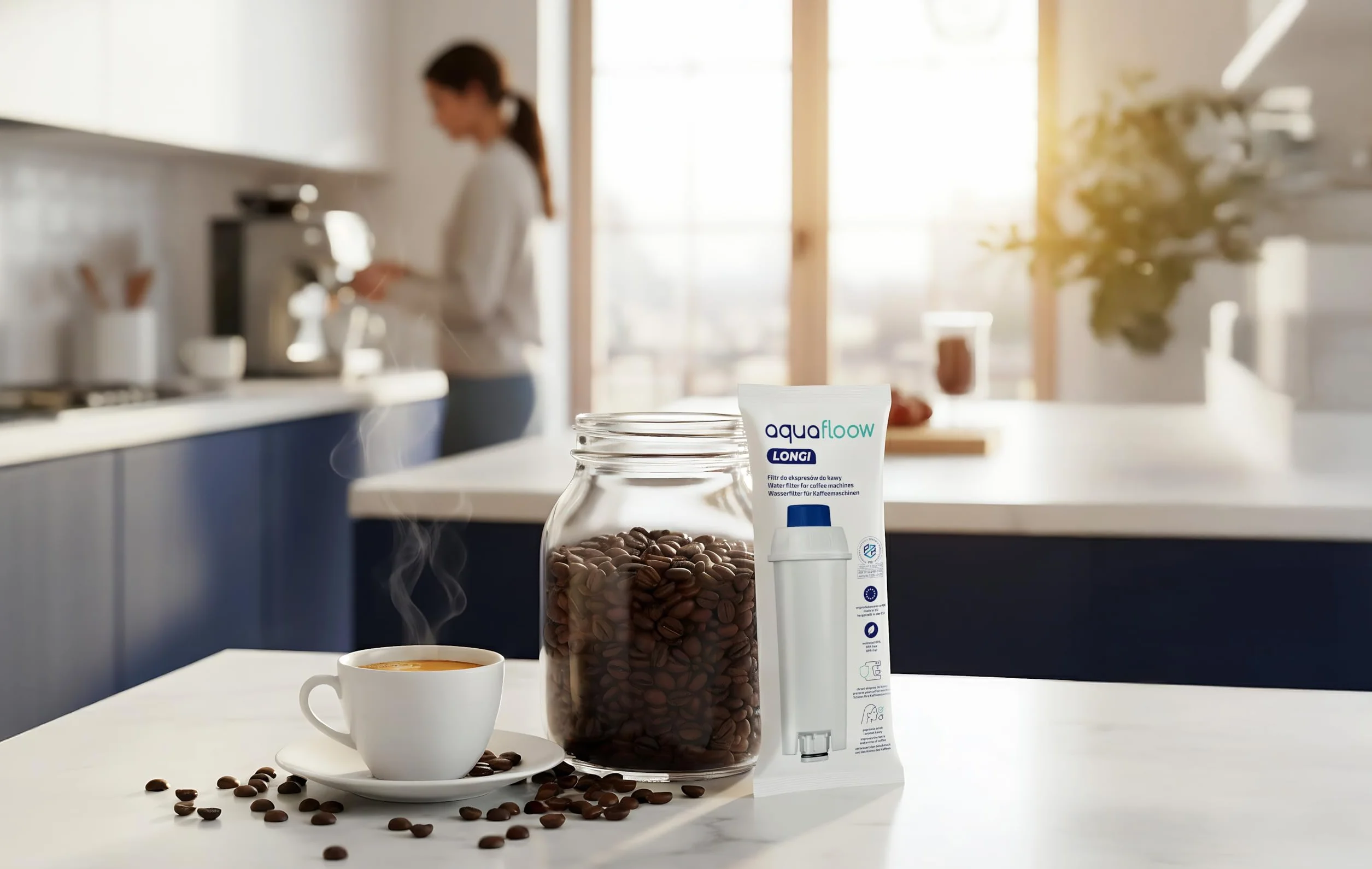 Aquafloow Filtr Wody do Ekspresu DeLonghi DLSC002 – Kompatybilny z DeLonghi® Magnifica® S, Eletta® Explorer, Dinamica®, PrimaDonna® i Serią ECAM – Wymienny Filtr do Ekspresów do Kawy (6x)