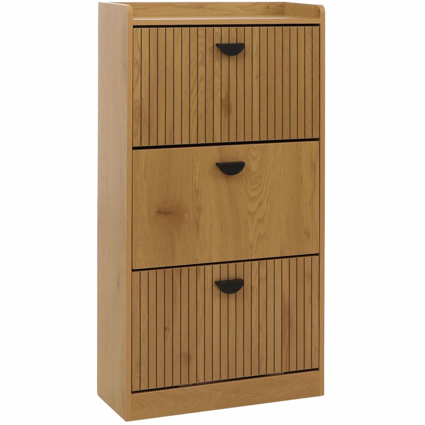 Mendler Szafka na buty HWC-O39, uchylny regał na buty, 3 klapy, półki składane, MDF, melamina, metal, 117 x 60 x 24 cm, kolor naturalny