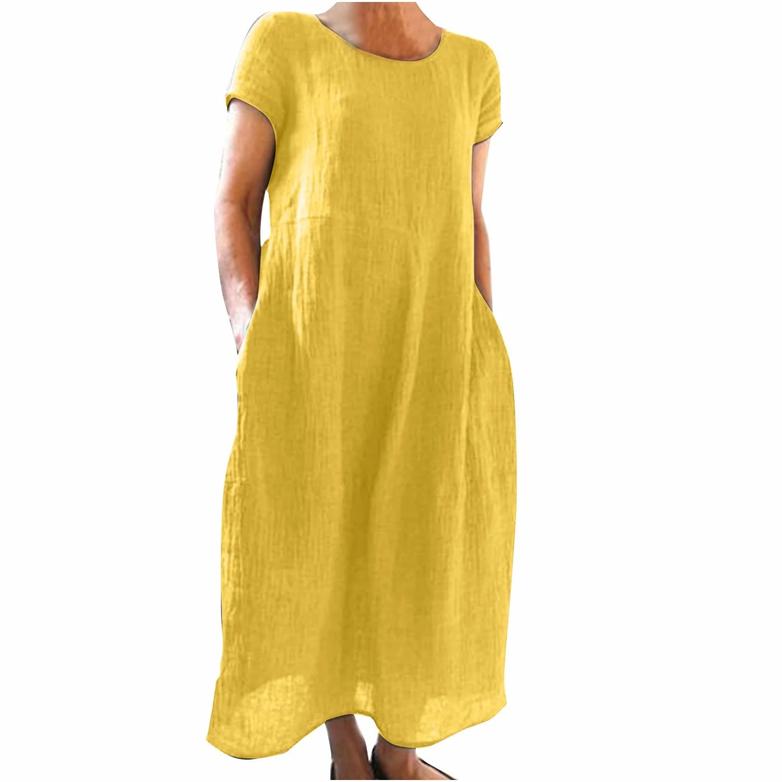 Letnia Sukienka Damska 2026, Wygodna, Luźna, Gładka, Krótkim Rękawem, Bawełniana, Długa, Casual Oversize Fashion Dress
