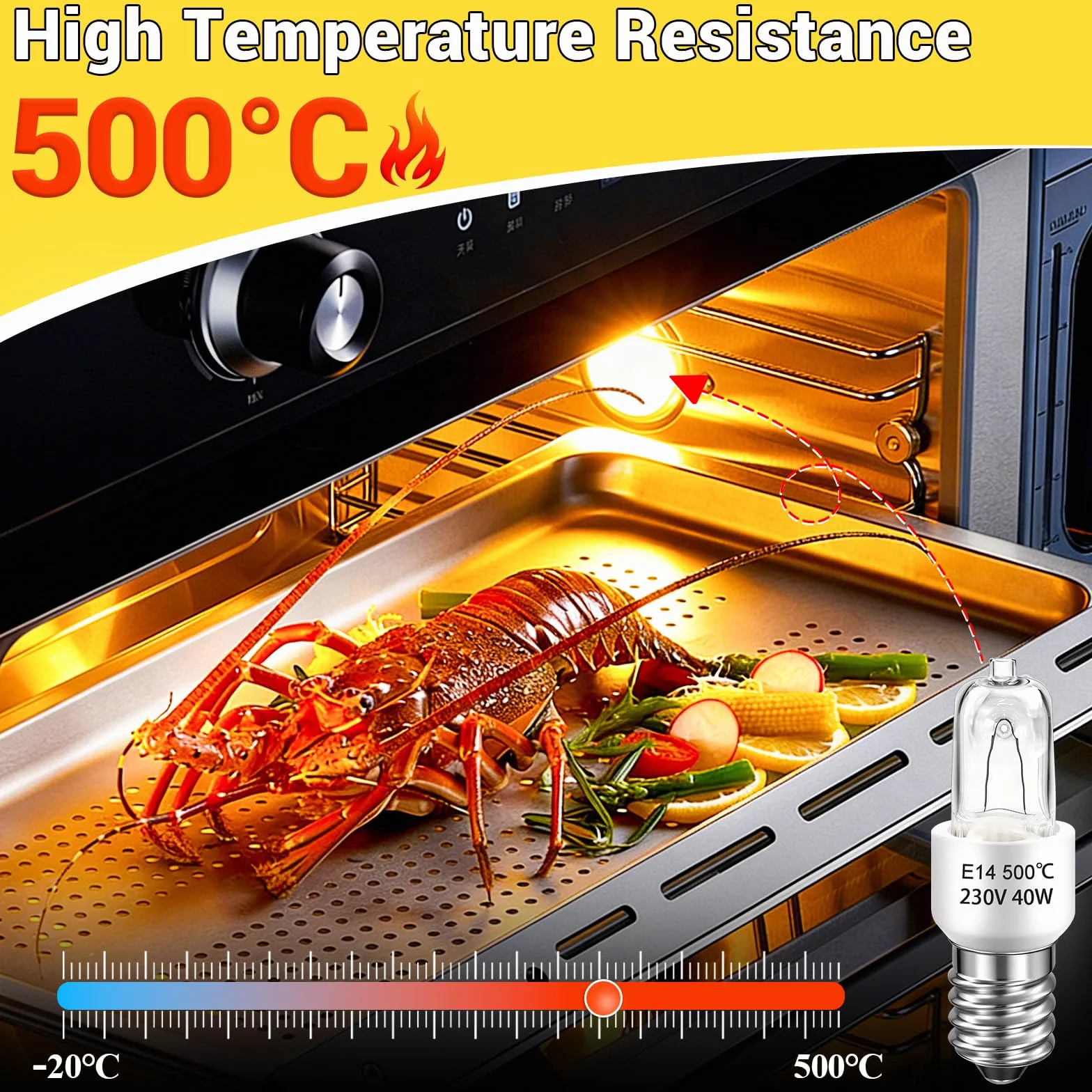 Żarówka E14 do piekarnika 300°C, 230V, ściemnialna, ciepła biel, 2 sztuki