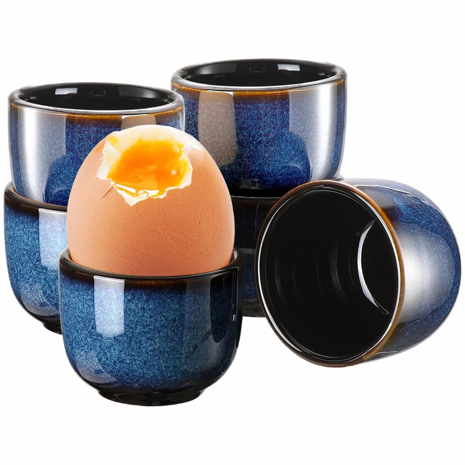 Zestaw 6 kieliszków do jajek ceramicznych vintage niebieski