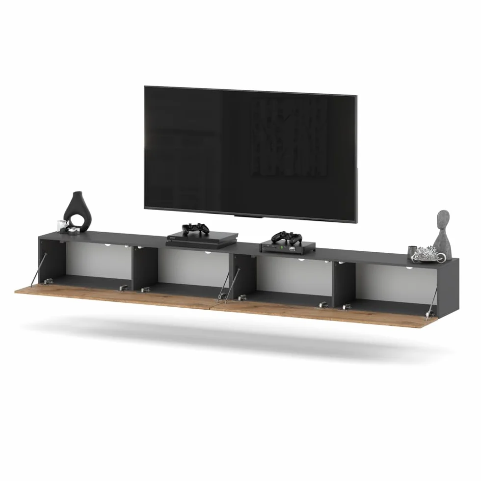 Szafka Rtv Wisząca 280cm Loft Pojemna Pod Telewizor Salon Szary Dąb Wotan