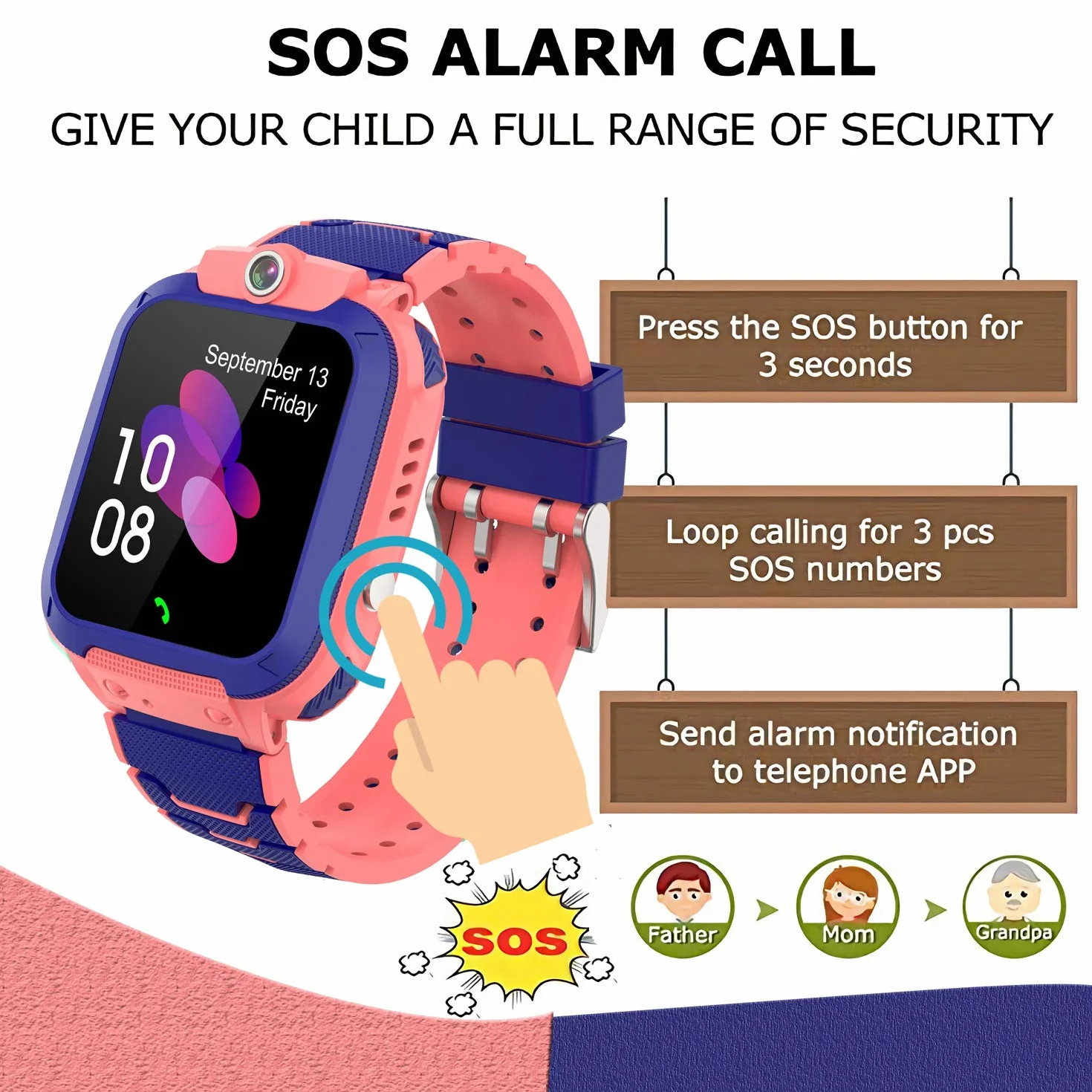 Smartwatch dziecięcy telefon, GPS, bransoletka dla dzieci, dwukierunkowa rozmowa, inteligentny zegarek Voice Chat SOS, ekran dotykowy, muzyka, aparat cyfrowy, budzik, krokomierz, prezent dla chłopców,