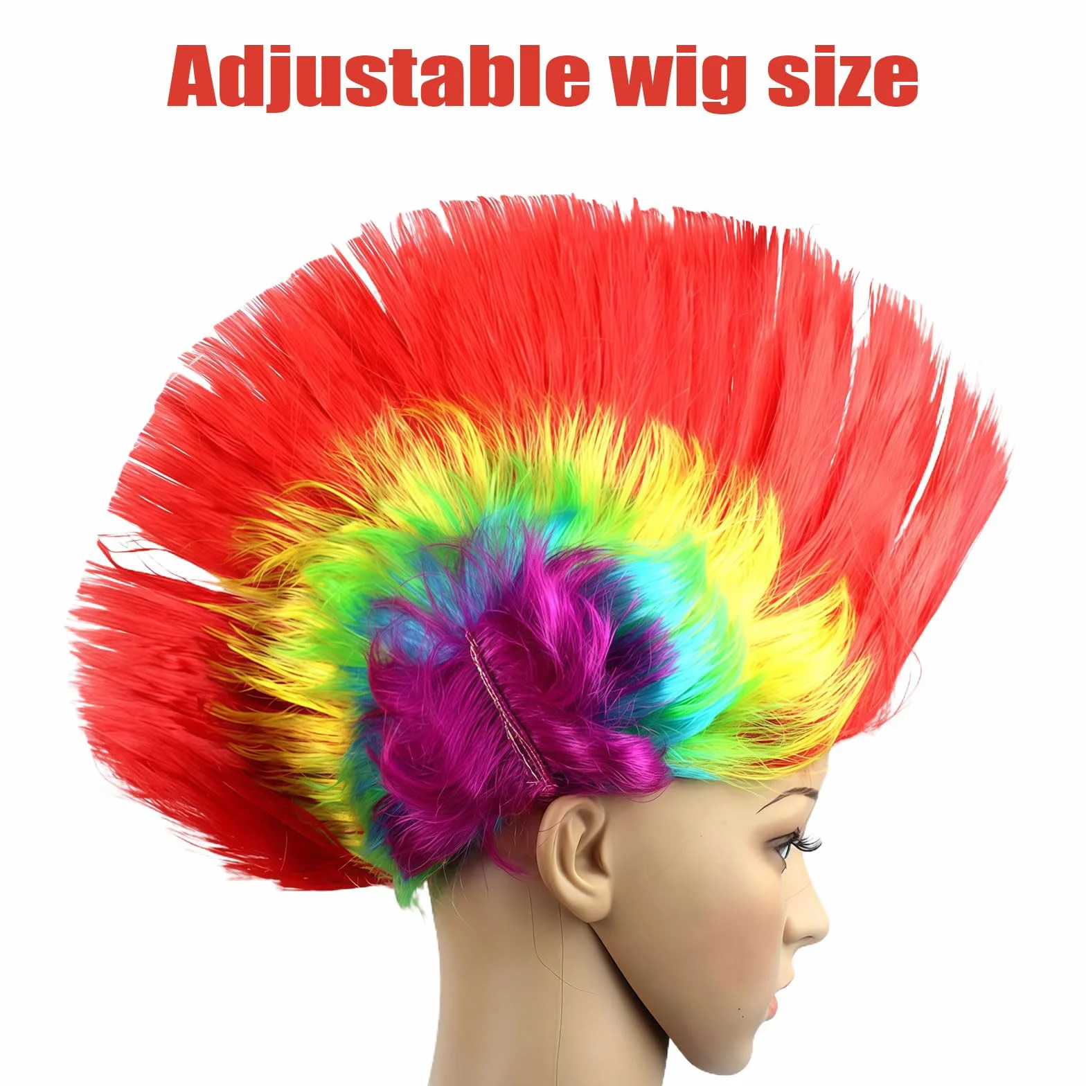 Punk Mohican Wig, śmieszne sztuczki, lata 80-te Rocker śmieszne igi ze okularami przeciwsłonecznymi, Dress up Wigs, Kostium Rocker Fancy Accessories na festiwale muzyczne imprezy specjalne