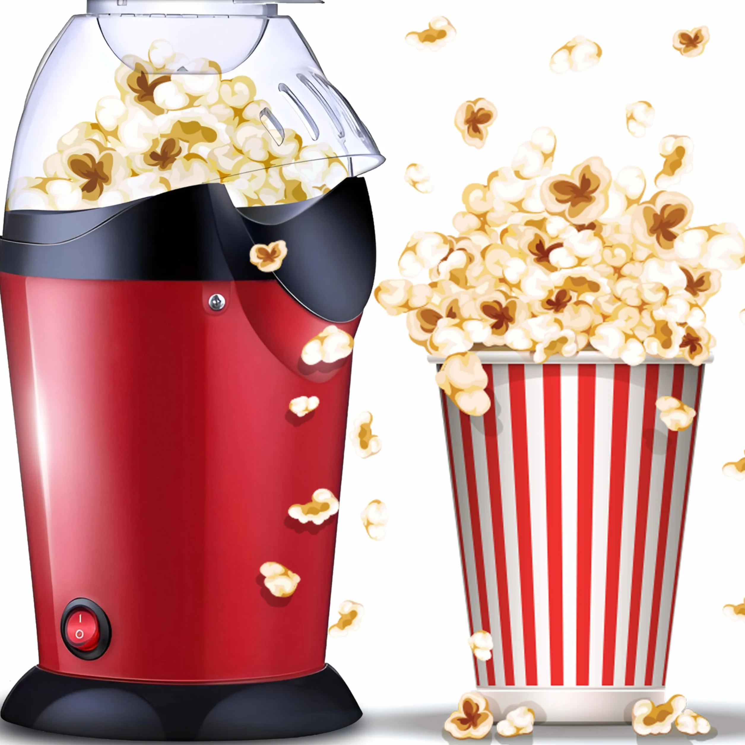 Retoo Maszyna do popcornu bez tłuszczu i oleju, 900 W, urządzenie do robienia popcornu na gorące powietrze, fajny gadżet do popcornu, zdrowa przekąska, beztłuszczowy i bezolejowy popcorn w domu