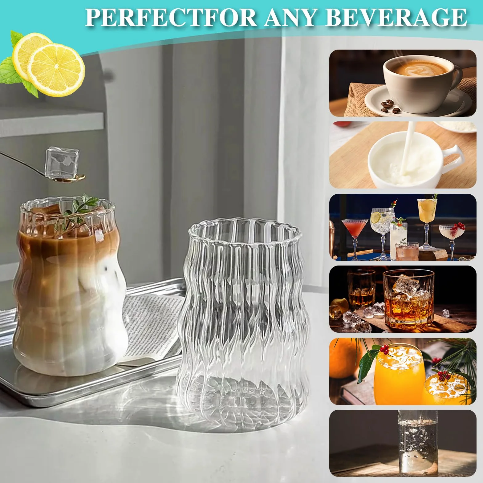 Szklanki 530 ml zestaw 4 sztuk do kawy mrożonej, latte, matcha, mojito, nadają się do mycia w zmywarce